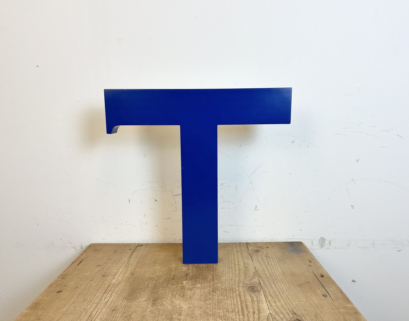 Vintage Blue Iron Facade Letter T, 1970s photo furniture