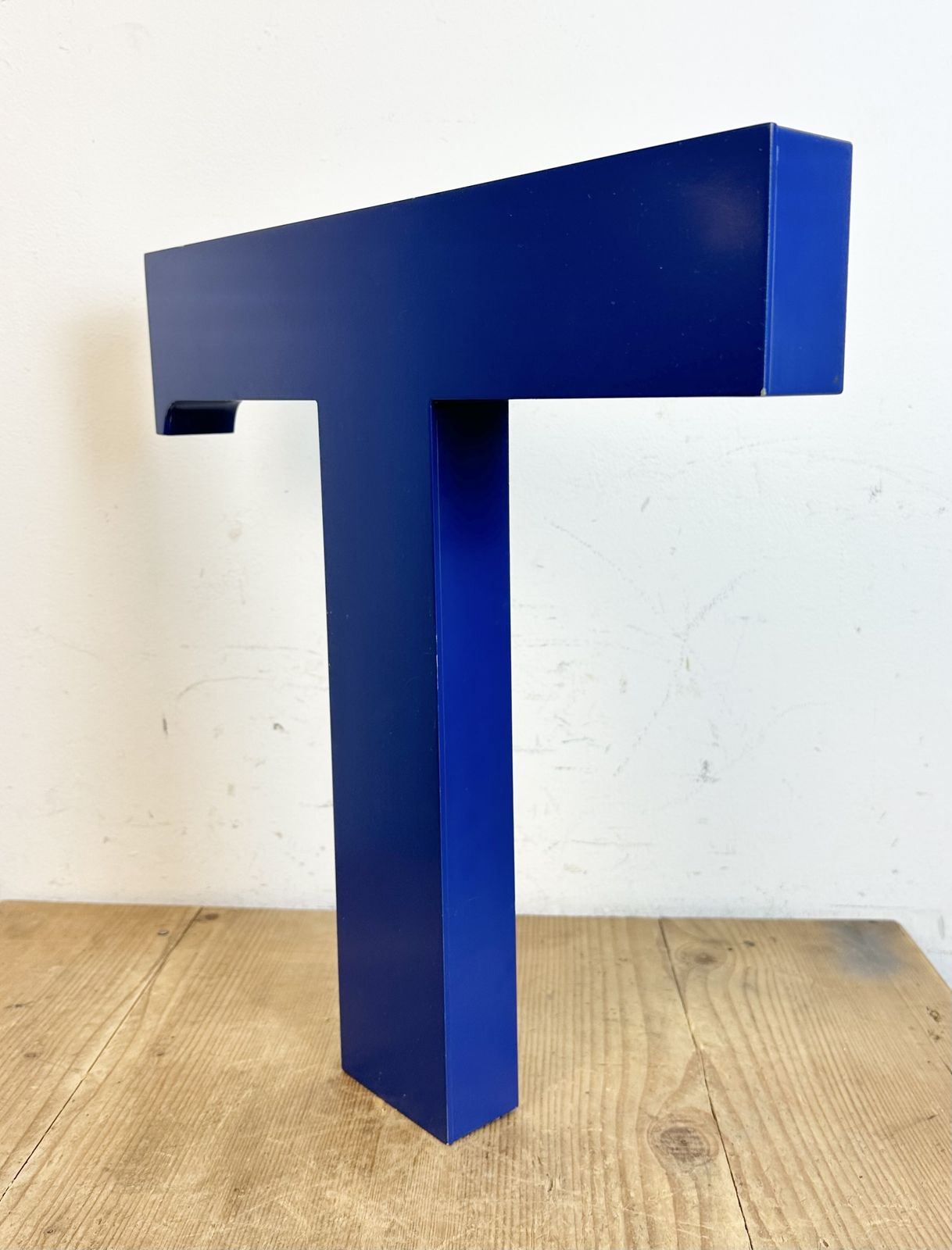 Vintage Blue Iron Facade Letter T, 1970s photo for sale