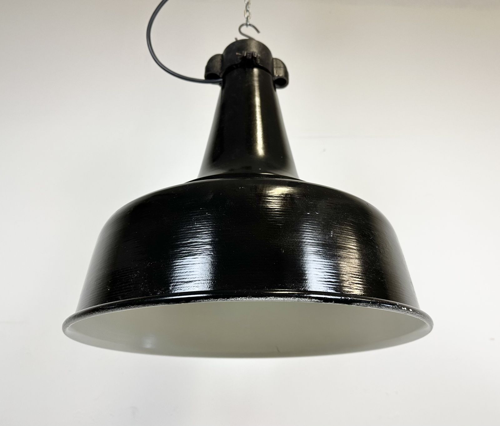photo furniture Industrial Black Pendant Factory Lamp With Cast Iron Top, 1970s, 2x