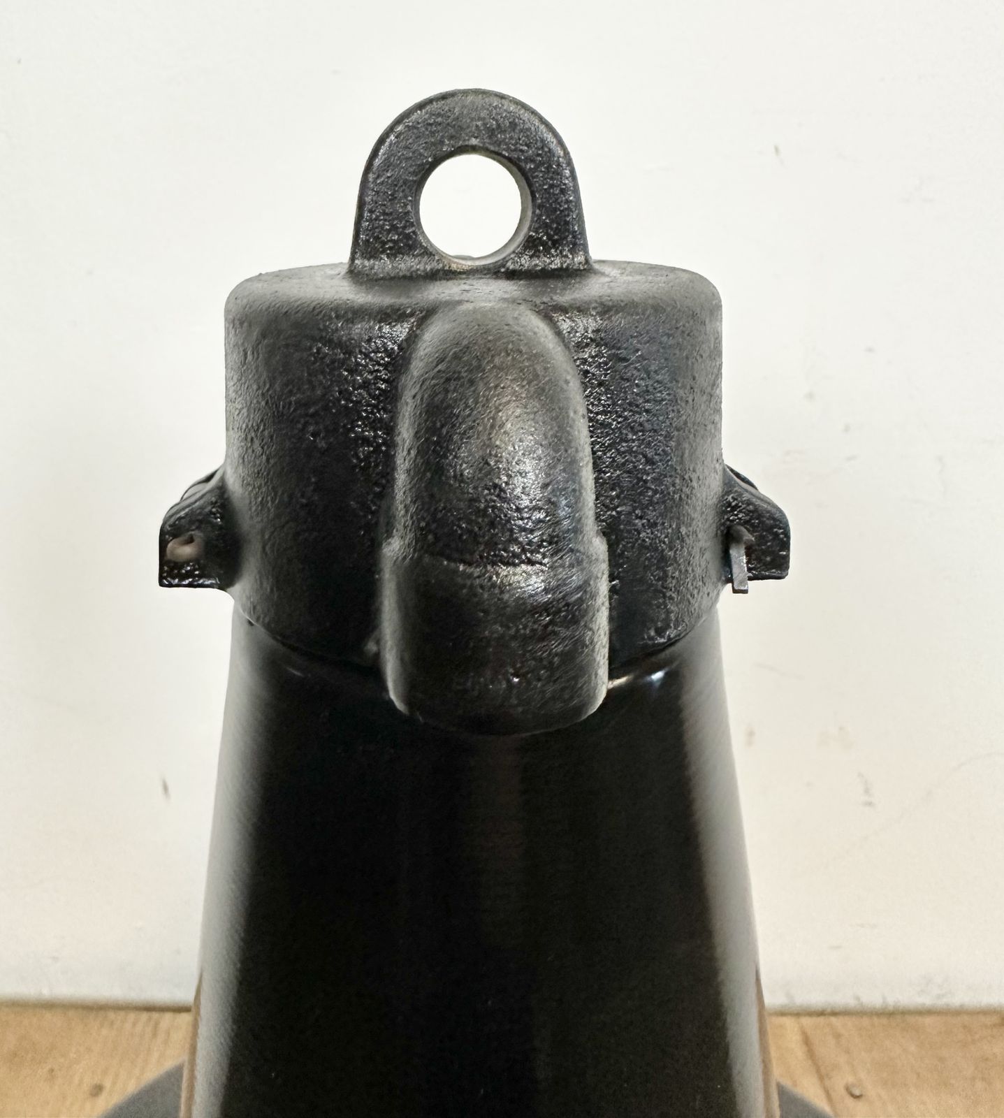 photo vinterior Industrial Black Pendant Factory Lamp With Cast Iron Top, 1970s, 2x