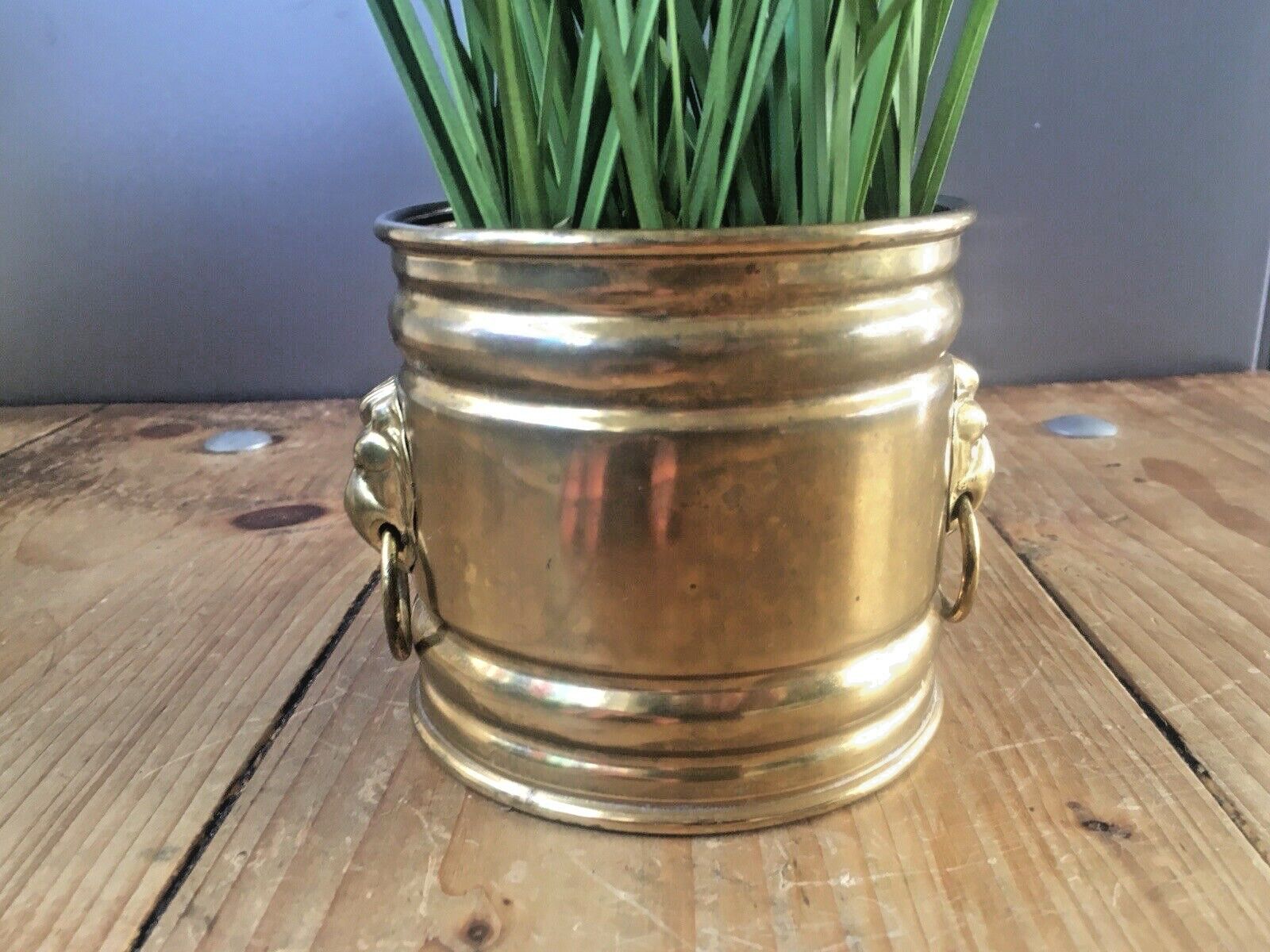 photo buy Pair Of Vintage Bates Brass Lions Head Handles Herb Cacti Planters Plant Pots