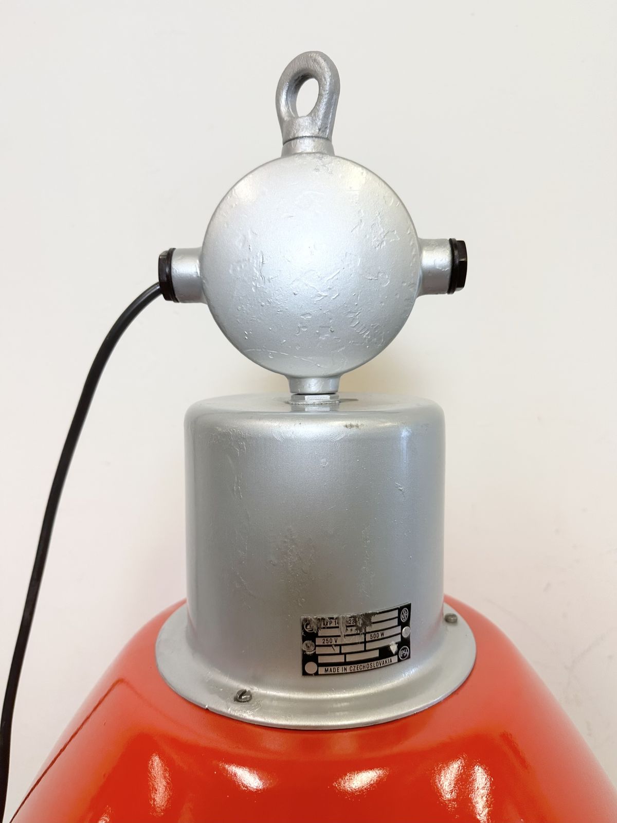 Large Red Painted Industrial Factory Lamp From Elektrosvit, 1960s, 10x photo for sale