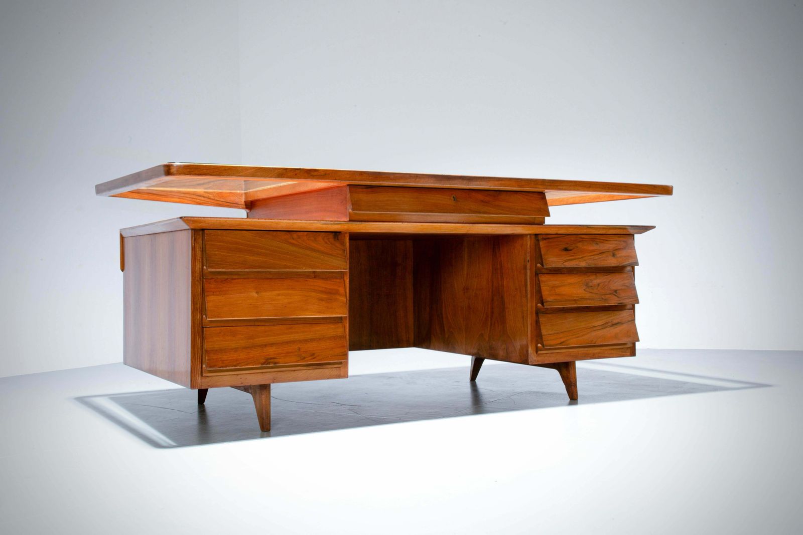 Writing Desk By Silvio Cavatorta In Solid Walnut And Glass, Italy, 1950's photo furniture