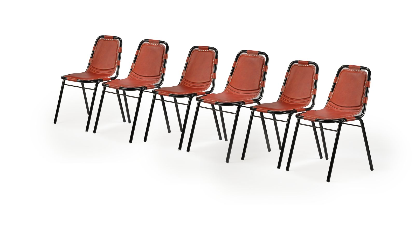 photo buy Rare Fully Restored Black Enamel & Hand Stitched Saddle Leather Dining Chair In The Manner Of The Les Arc Chair By Charlotte Perriand, Circa 1970’s,
