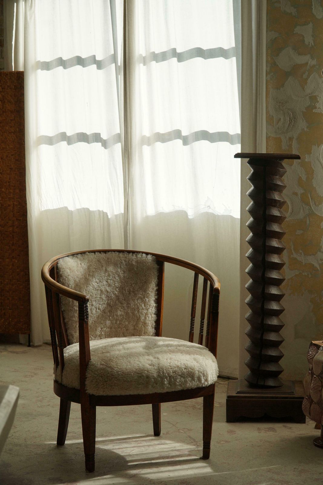 photo furniture Pair Of Danish Armchairs In Beech, Reupholstered Lambswool, Jugendstil, 1900s