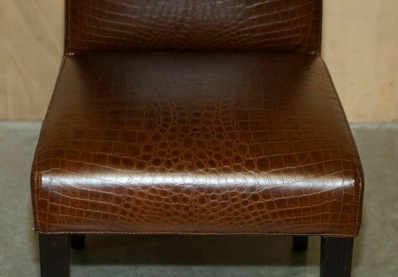 Pair Of Fendi Alligator Crocodile Patina Brown Leather Occasional Chairs photo vintage