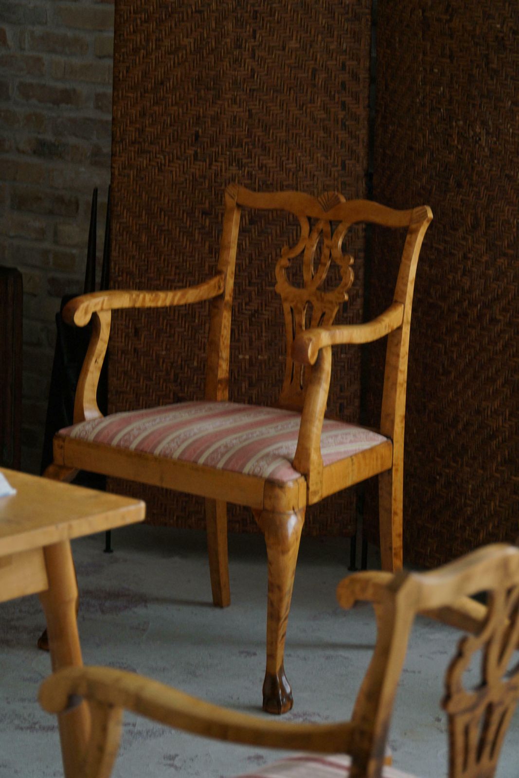 A Pair Of English Chippendale Style Armchairs In Birch, 20th Century, England photo furniture