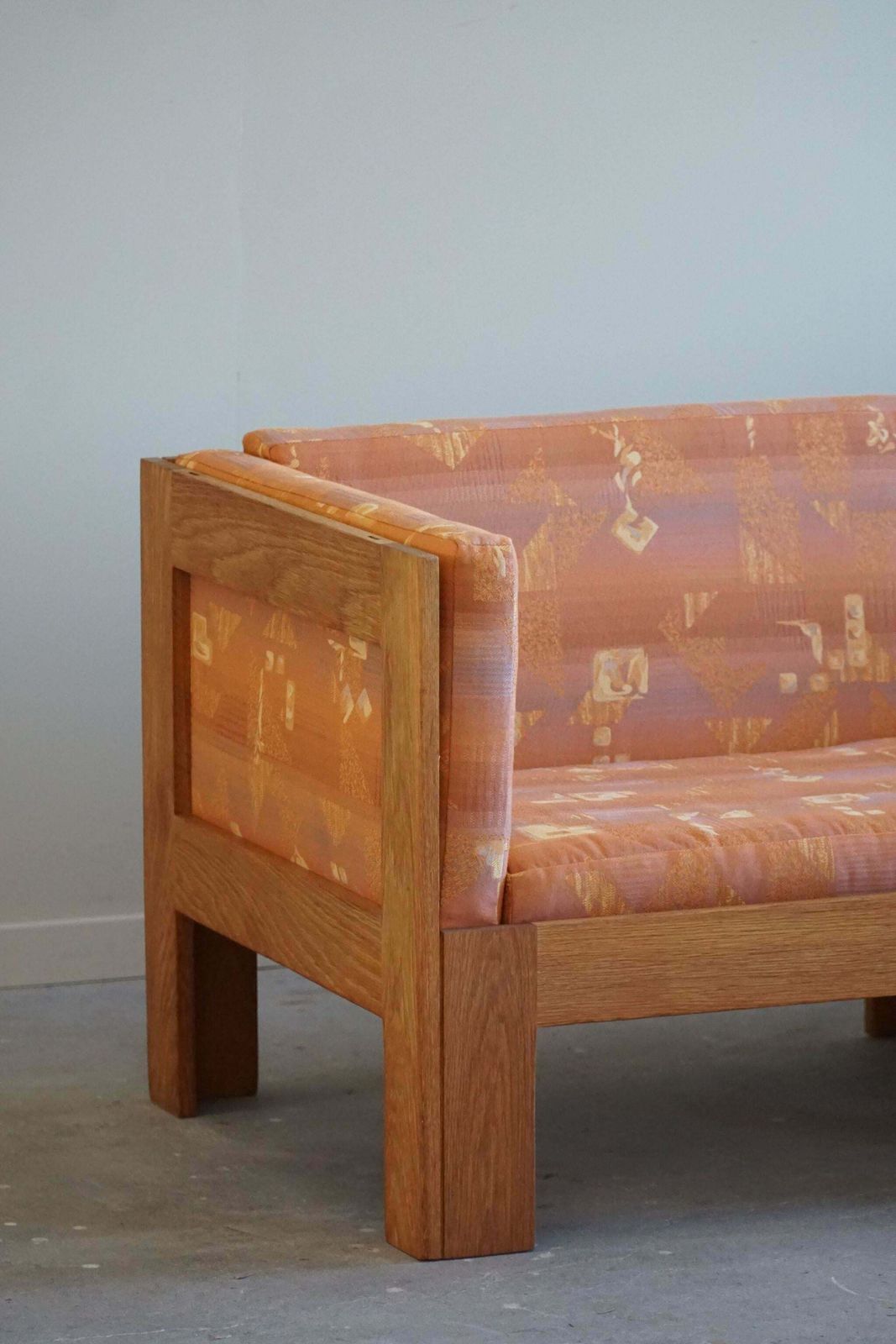 Danish Mid Century Two Seater Sofa In Oak, Reupholstered, By Tage Poulsen, 1960s photo Furniture