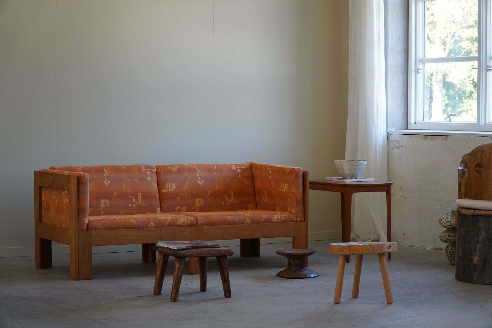 Danish Mid Century Two Seater Sofa In Oak, Reupholstered, By Tage Poulsen, 1960s photo buy