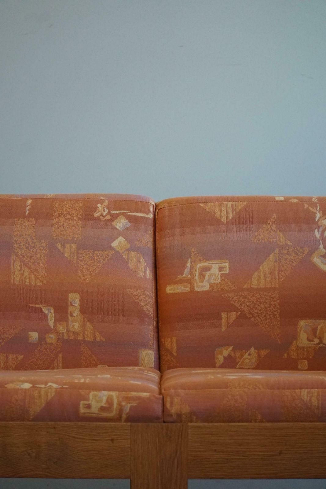 Danish Mid Century Two Seater Sofa In Oak, Reupholstered, By Tage Poulsen, 1960s photo vintage