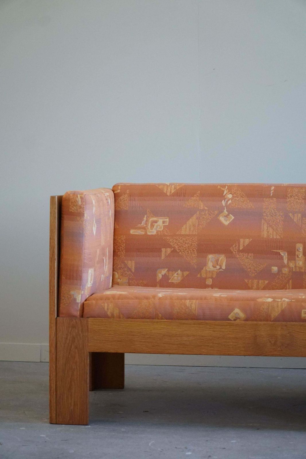 photo for sale Danish Mid Century Two Seater Sofa In Oak, Reupholstered, By Tage Poulsen, 1960s