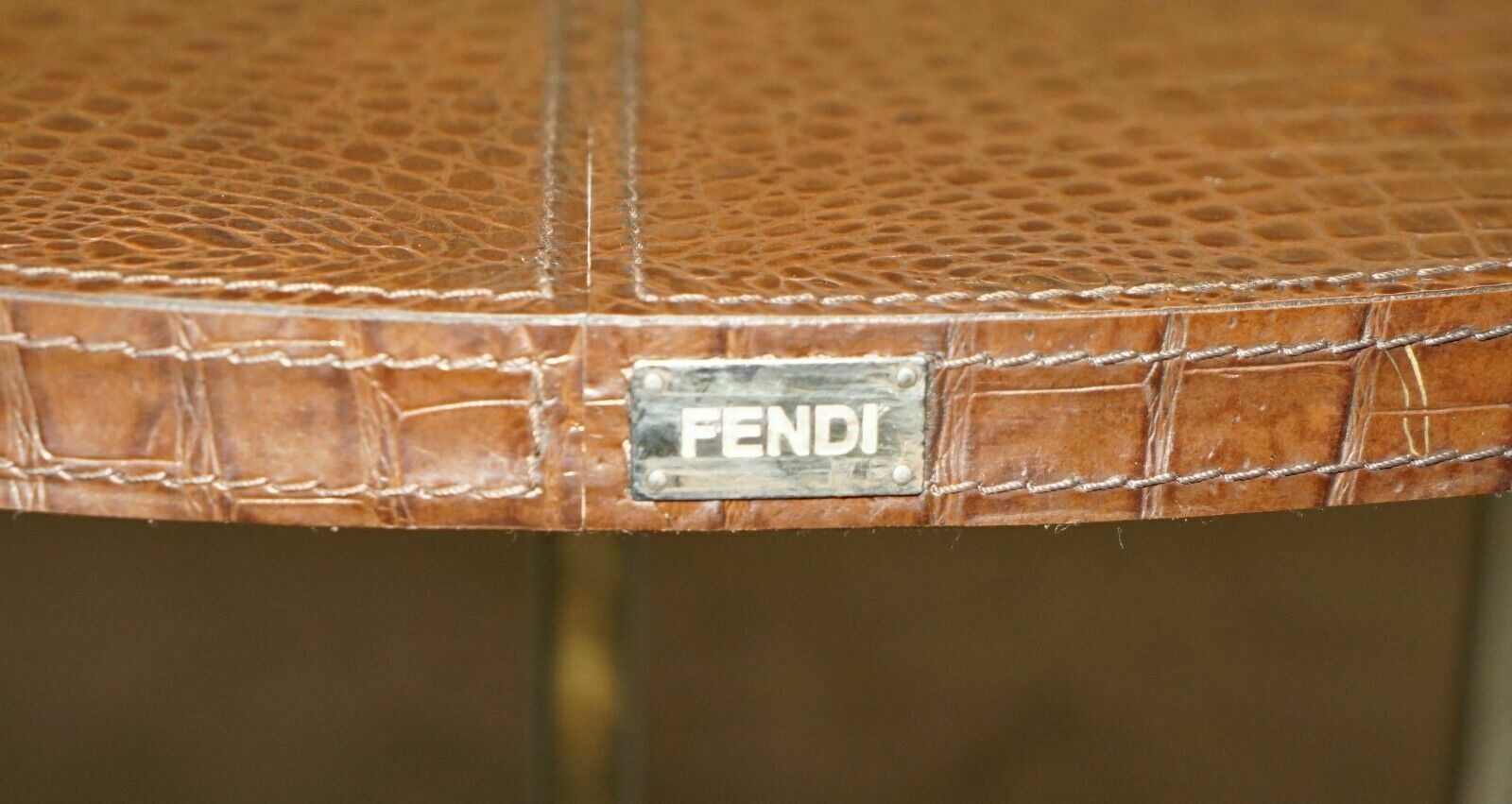 Stunning Fendi Crocodile / Alligator Brown Leather Patina Coffee Cocktail Table photo 3950.0