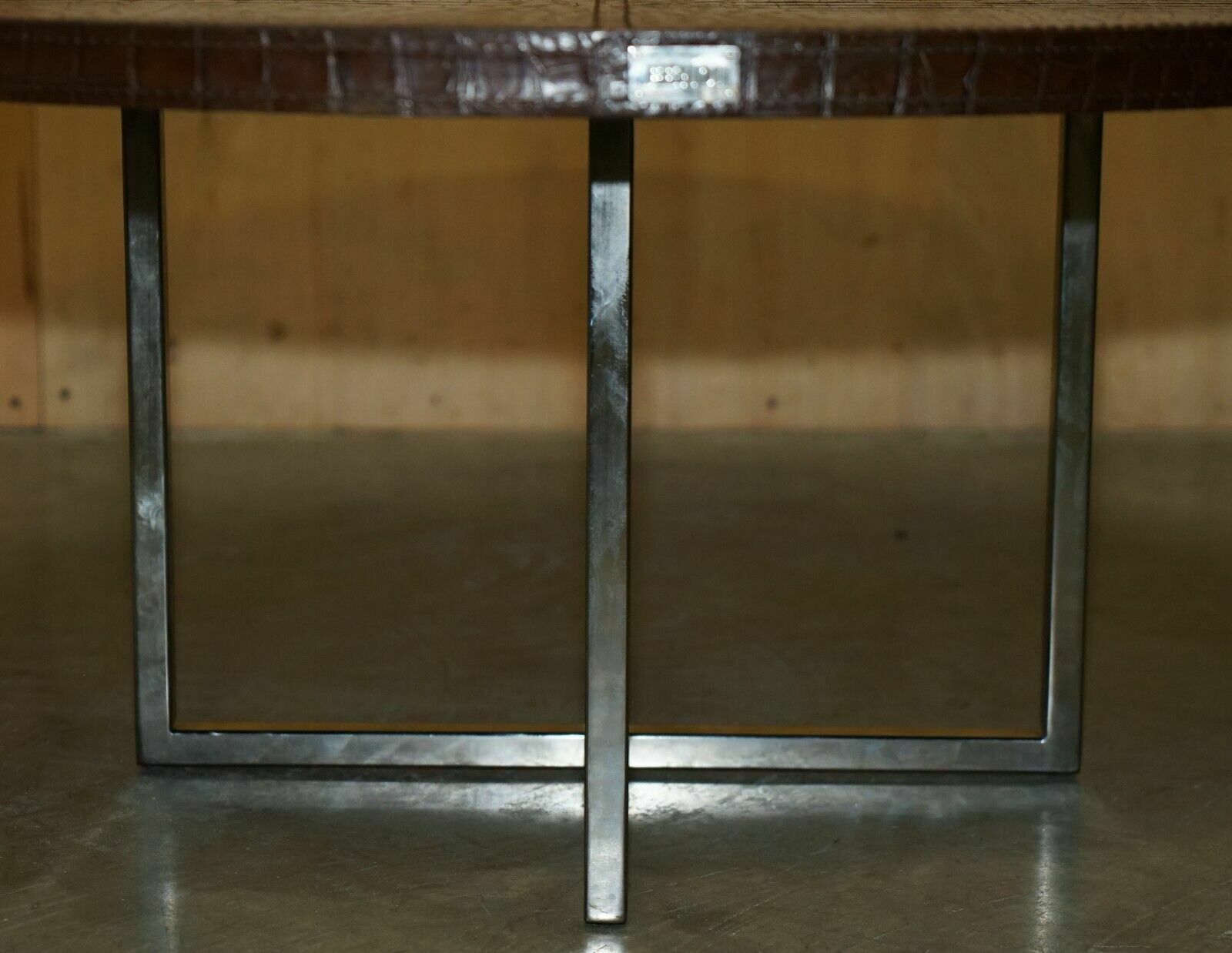 Stunning Fendi Crocodile / Alligator Brown Leather Patina Coffee Cocktail Table photo vinterior