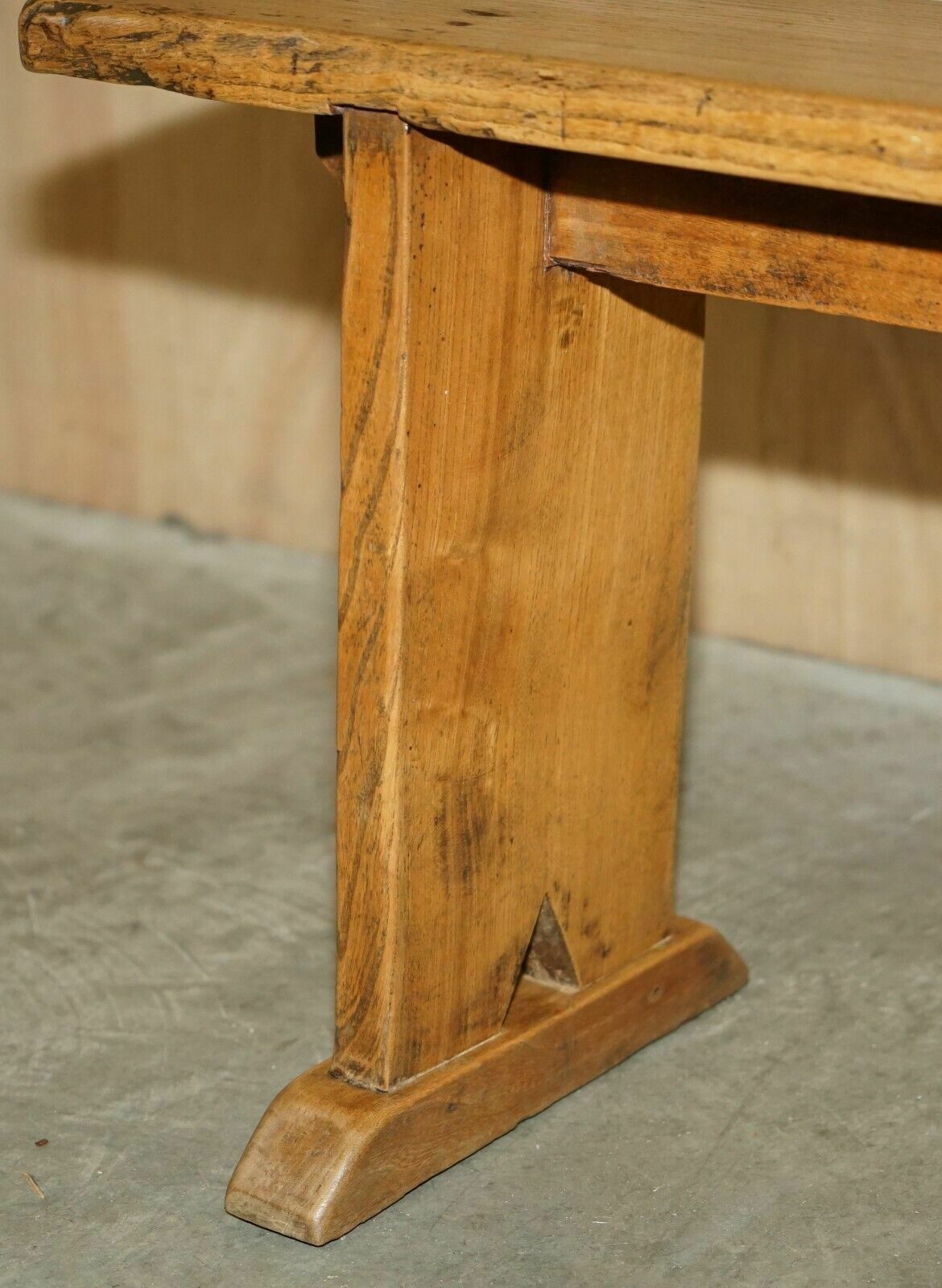 Pair Of Victorian English Oak Antique Lightly Burred Dining Table Bench Pew Seat photo vintage