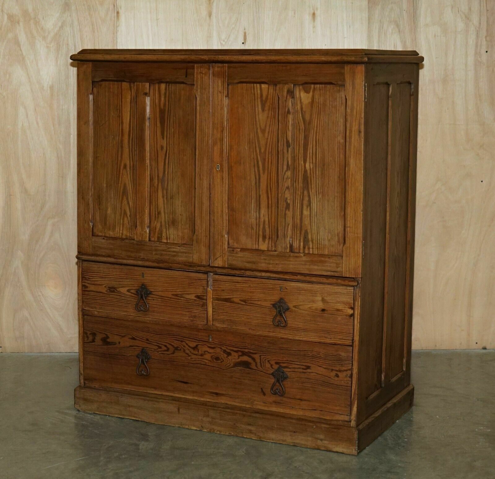 Medium Antique Victorian Pine Housekeepers Cupboard With Sliding Linen Shelf photo furniture