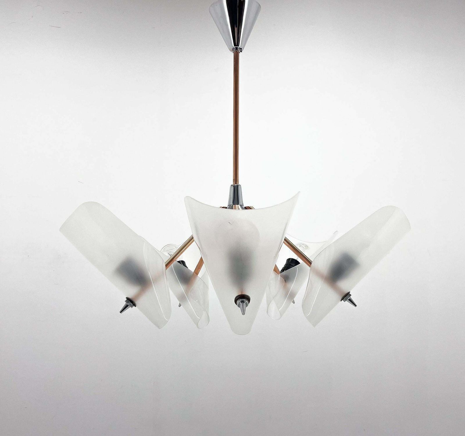 Mid Century Chrome, Copper & Plastic Chandelier By Drukov, 1970s / 2 Pieces Avl £566.92 photo furniture