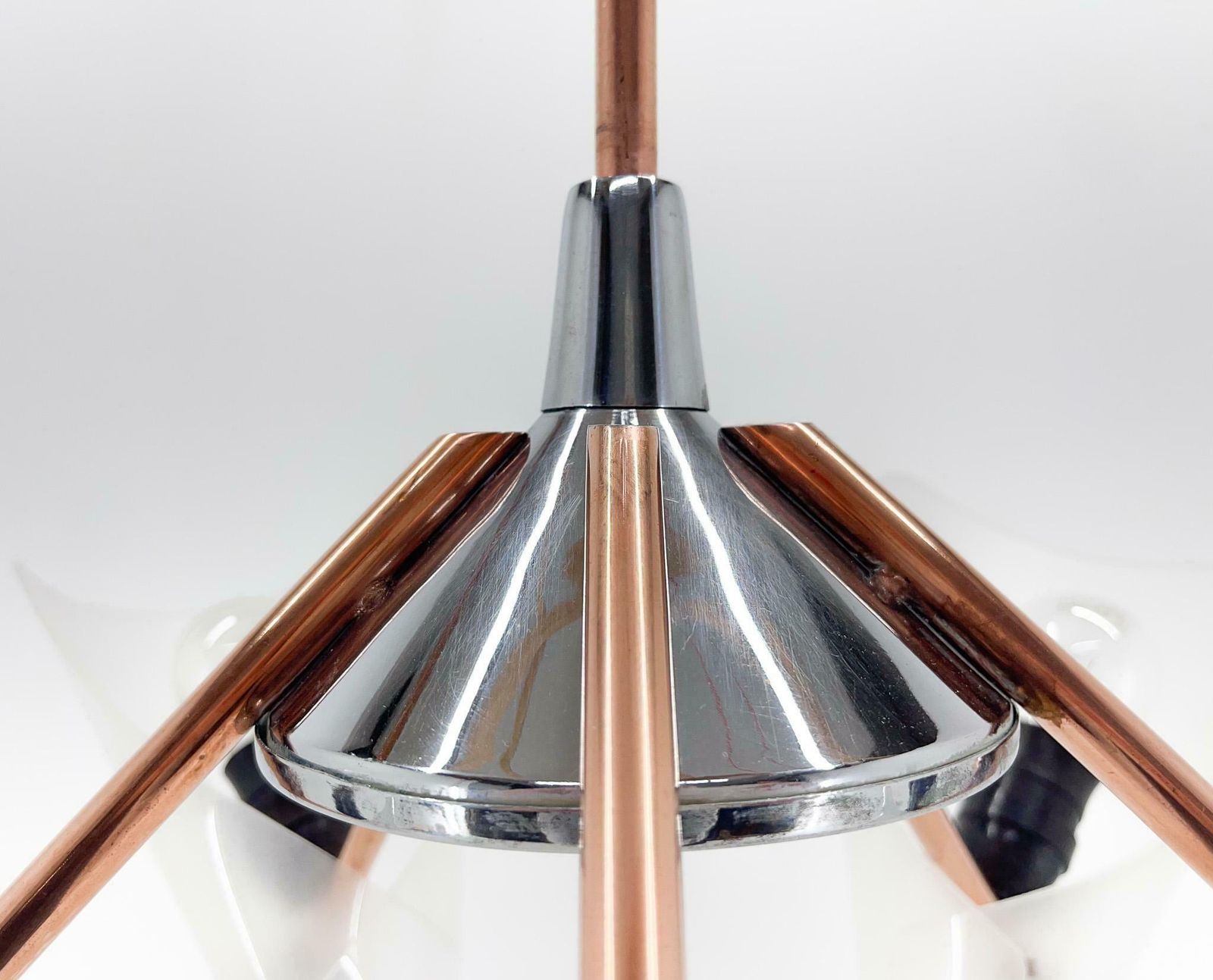 653.0 Mid Century Chrome, Copper & Plastic Chandelier By Drukov, 1970s / 2 Pieces Avl £566.92 photo