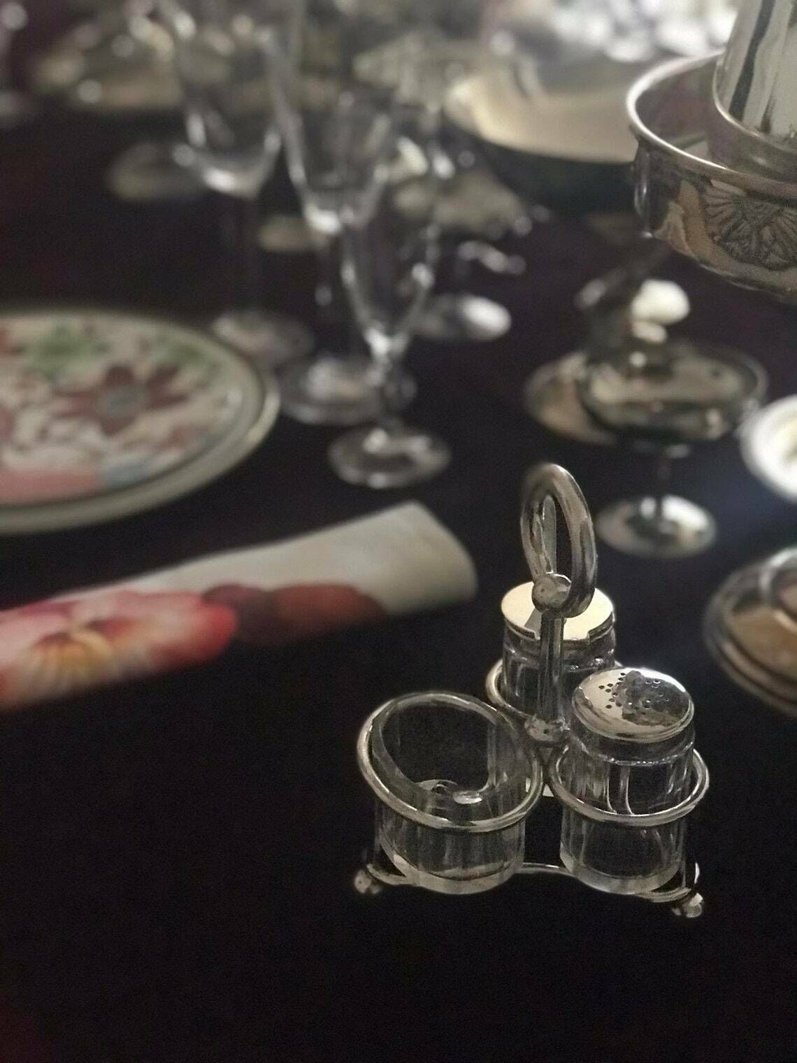 Condiment Set Salt Pepper Cellars Mustard Cruet Set Glasses With Tray Gladwin Ltd Silver Plated Wedding Gift photo furniture