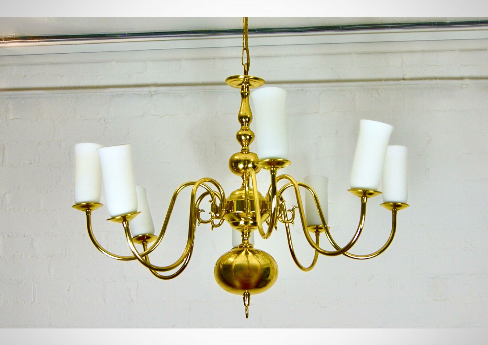 1970s Dutch 8 Arm Brass Chandelier With Glass Shades photo 890.0