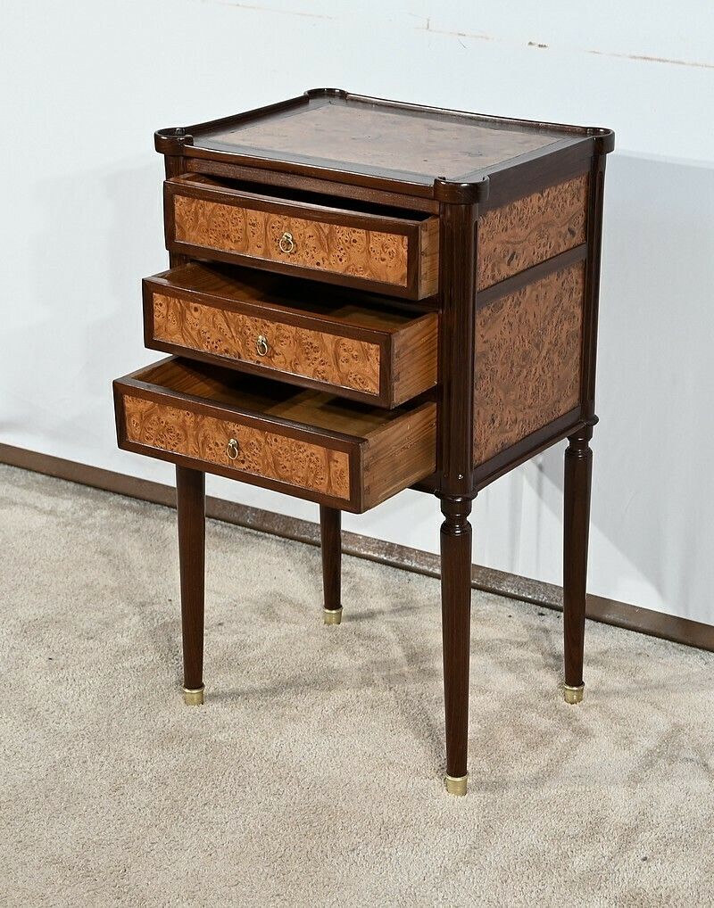 Small Chiffonnière Table In Mahogany And Amboyna Burl, Louis XVI Period – Late 18th Century photo furniture