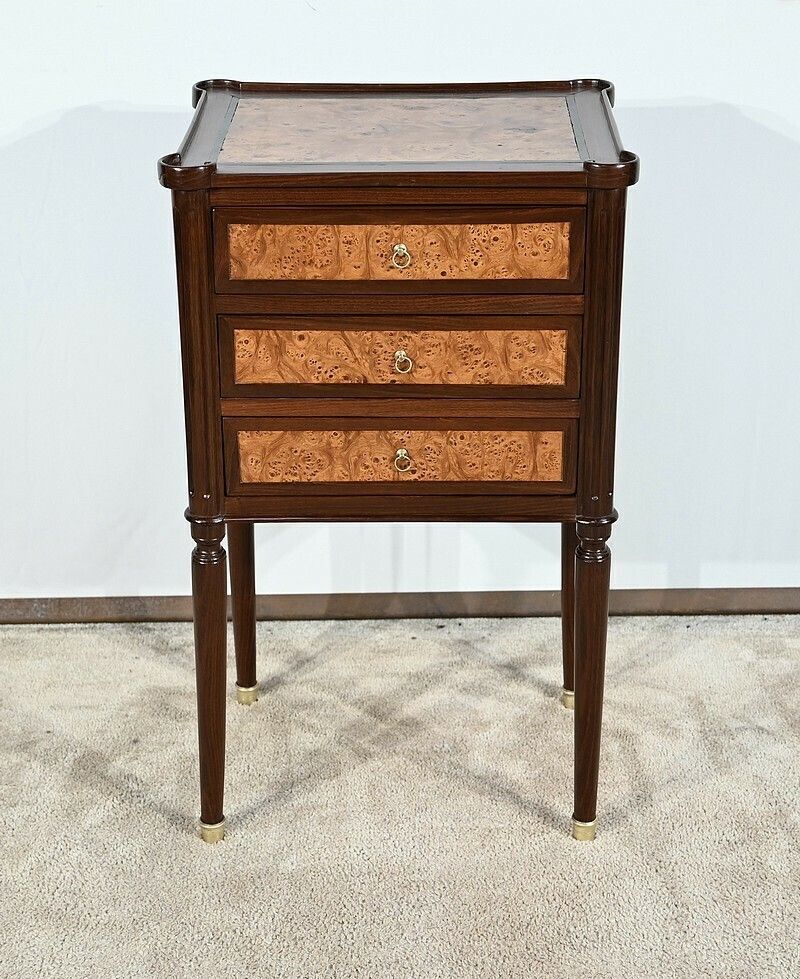 Small Chiffonnière Table In Mahogany And Amboyna Burl, Louis XVI Period – Late 18th Century photo Furniture