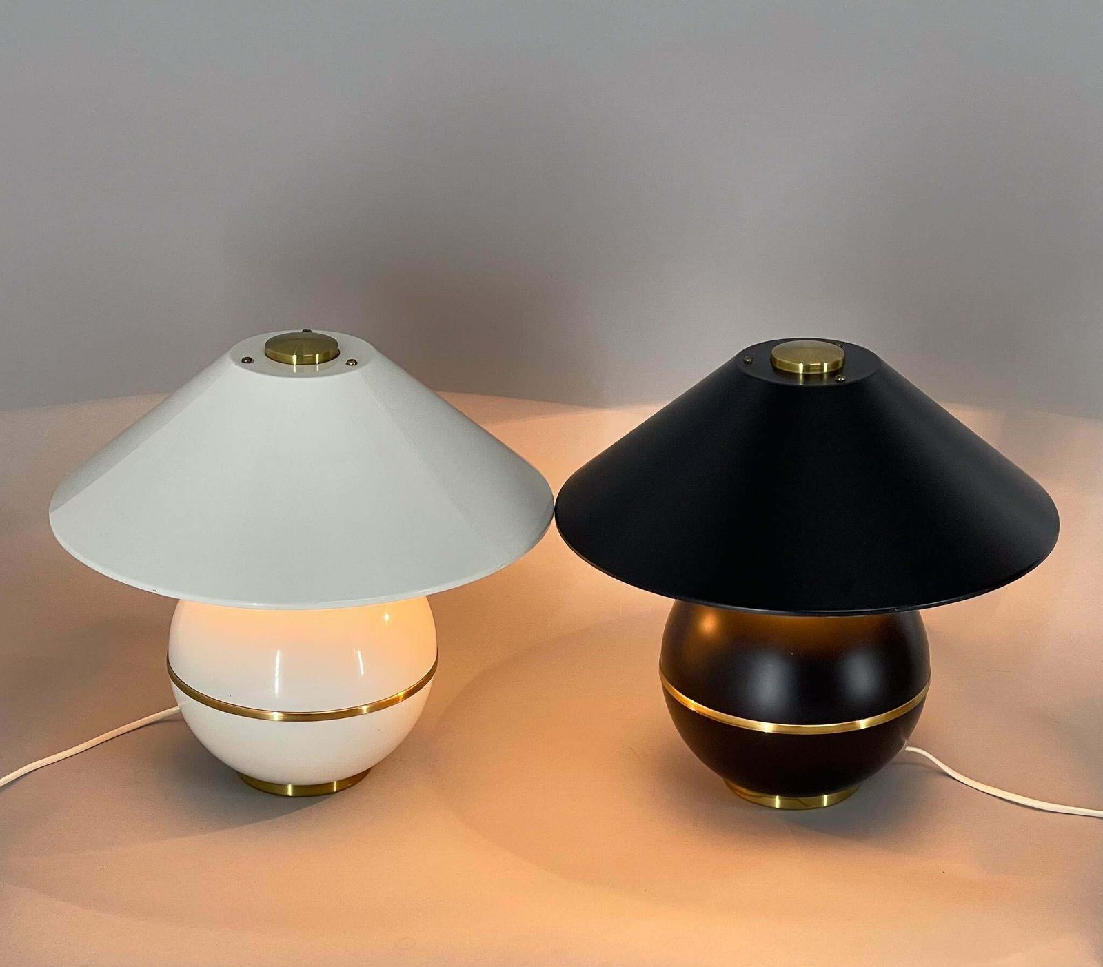 Pair Of Mid Century Brass & Metal Table Lamps By Napako, Czechoslovakia photo Lighting