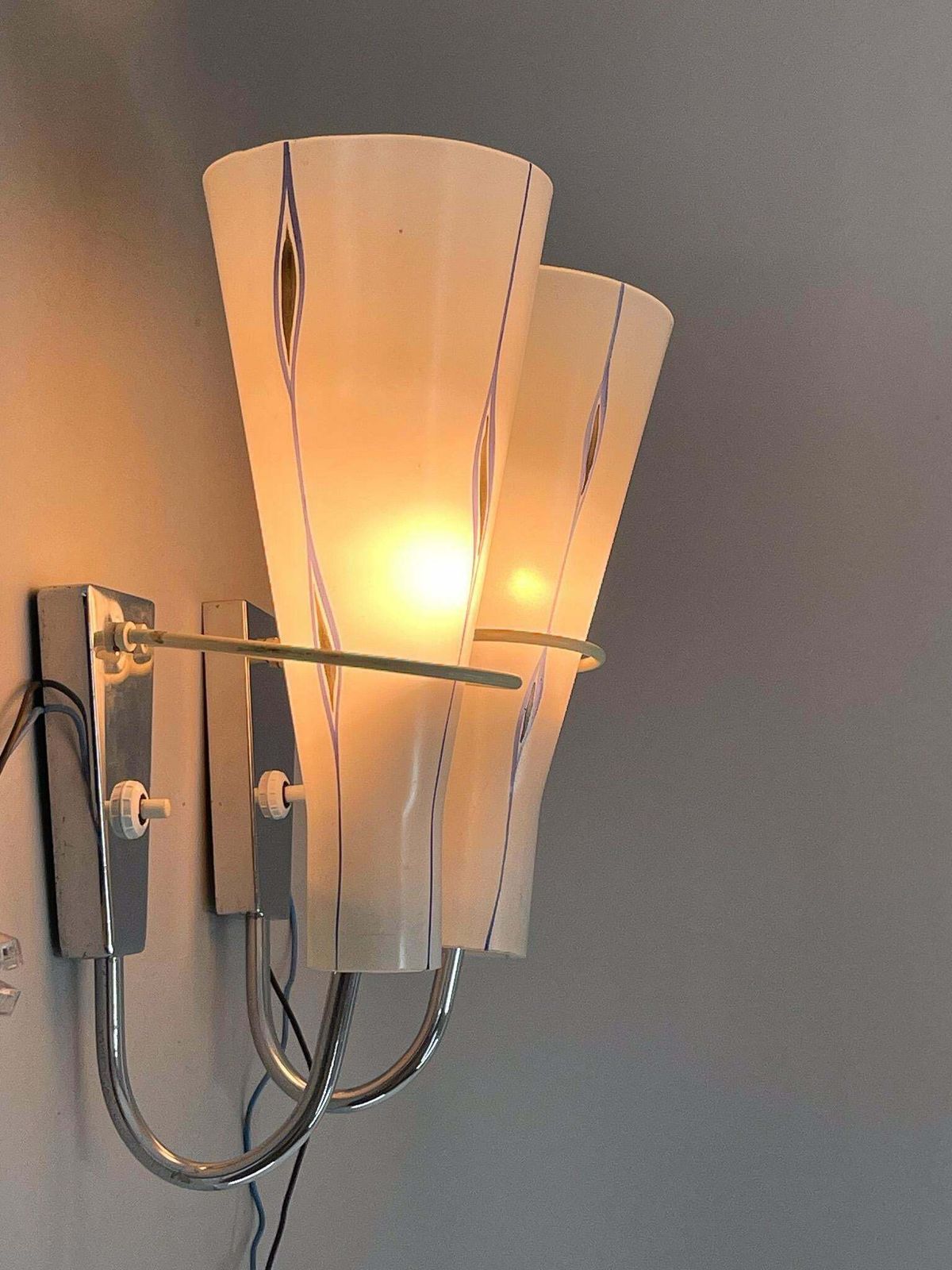 Pair Of 1960s Chrome & Glass Wall Lamps By Zukov, 2 Pairs Available photo furniture