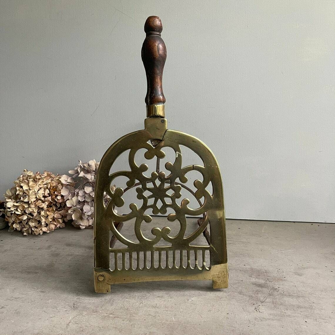 Antique English Brass And Iron Fireside Trivet   Decorative Plant Stand   19th Century   Farm House Kitchen photo furniture
