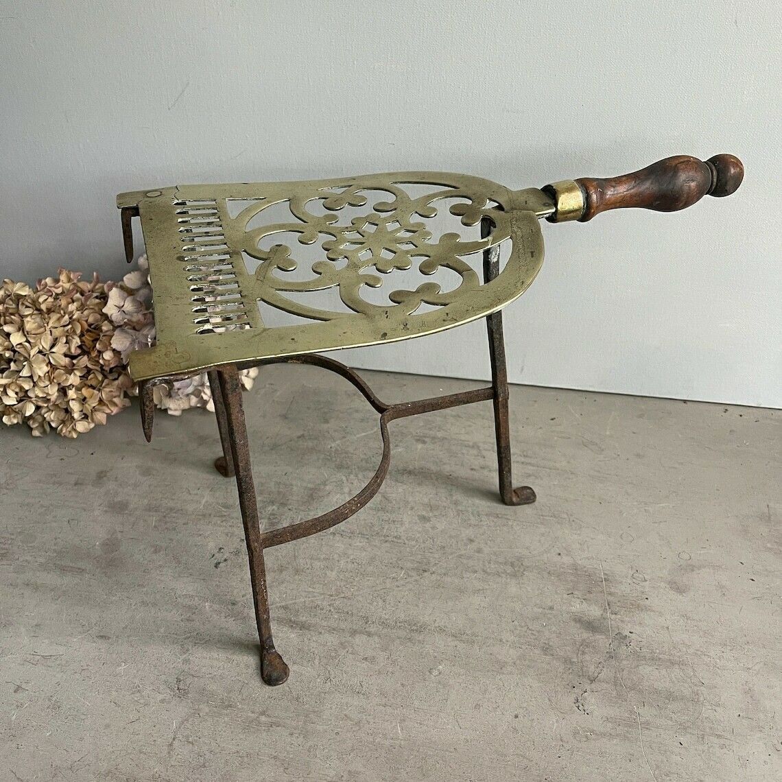 Antique English Brass And Iron Fireside Trivet   Decorative Plant Stand   19th Century   Farm House Kitchen photo Home Decor