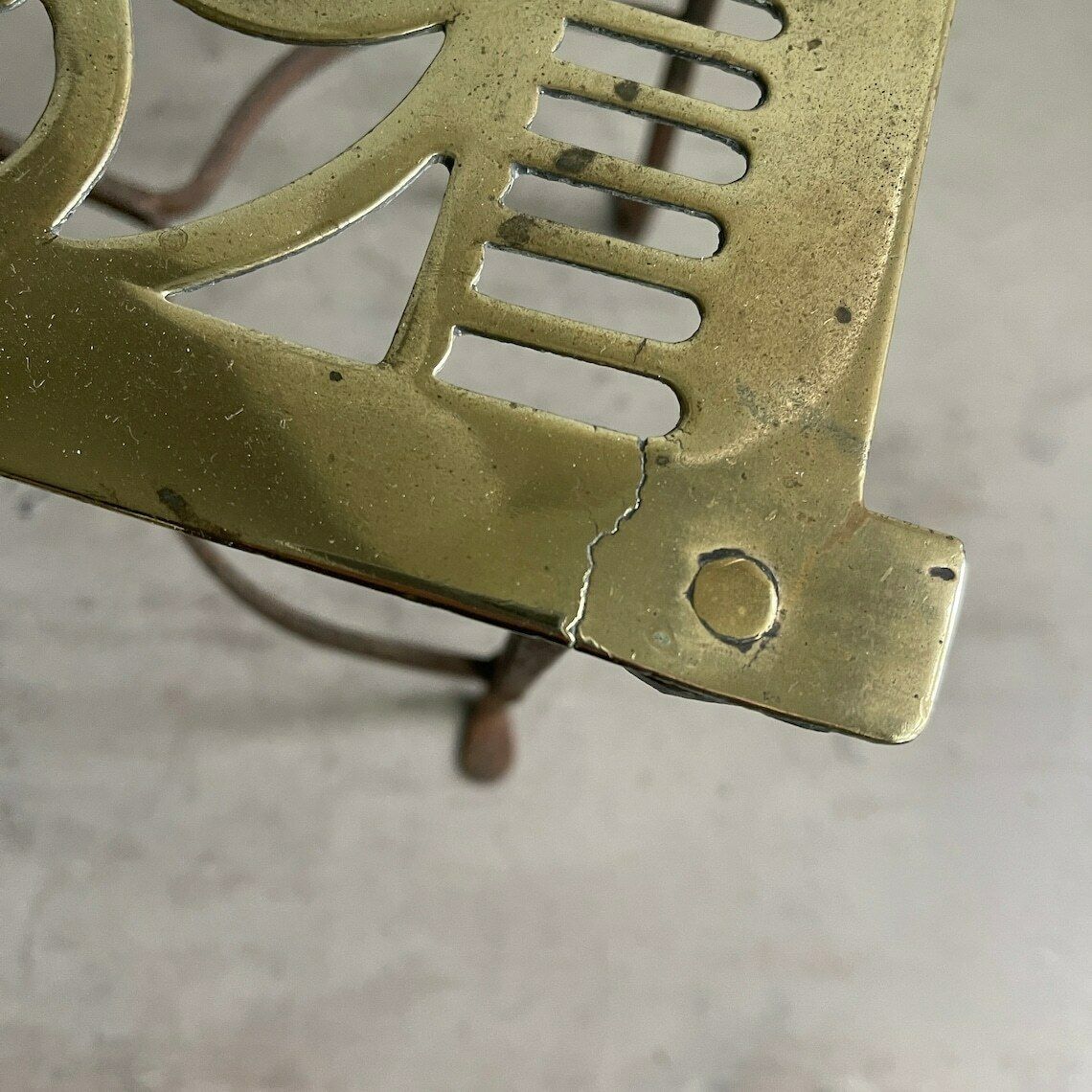 Antique English Brass And Iron Fireside Trivet   Decorative Plant Stand   19th Century   Farm House Kitchen photo vintage