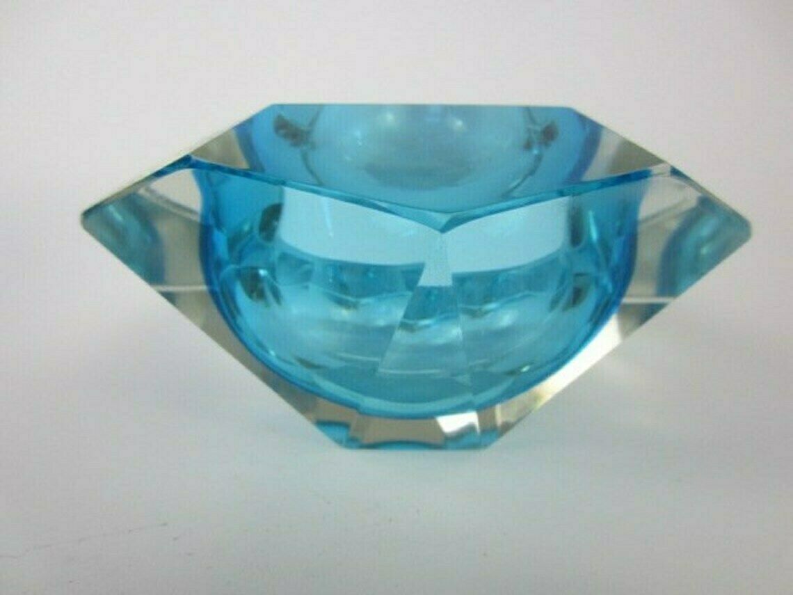 Murano Xxl Light Blue Faceted Sommerso Art Glass Bowl Poli Seguso Era photo 153.0