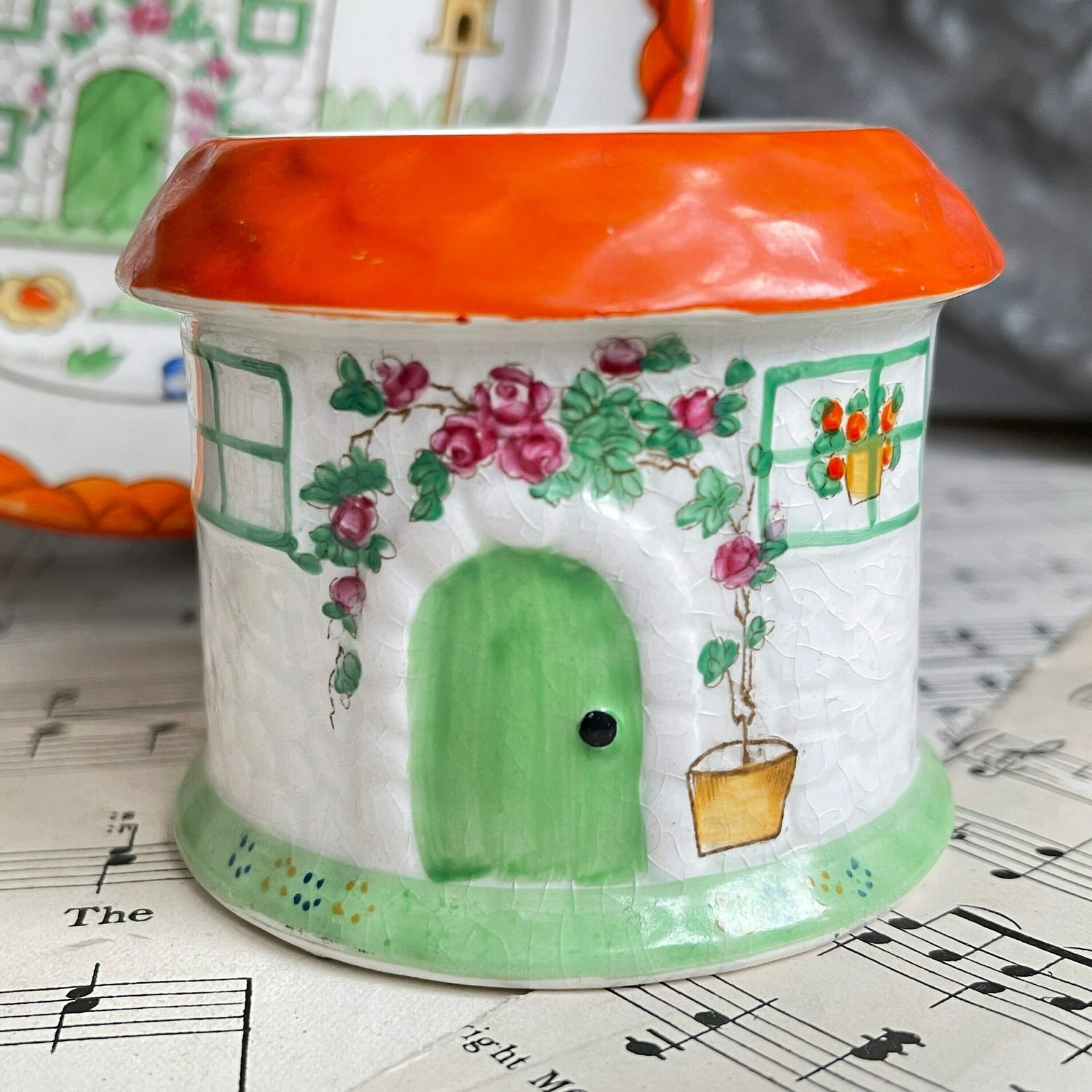 Vintage Rare Booths Red Rufe Silicon China, Tea Cup, Sugar Bowl, Tea Plate, Cottage Design, Collectable photo for sale