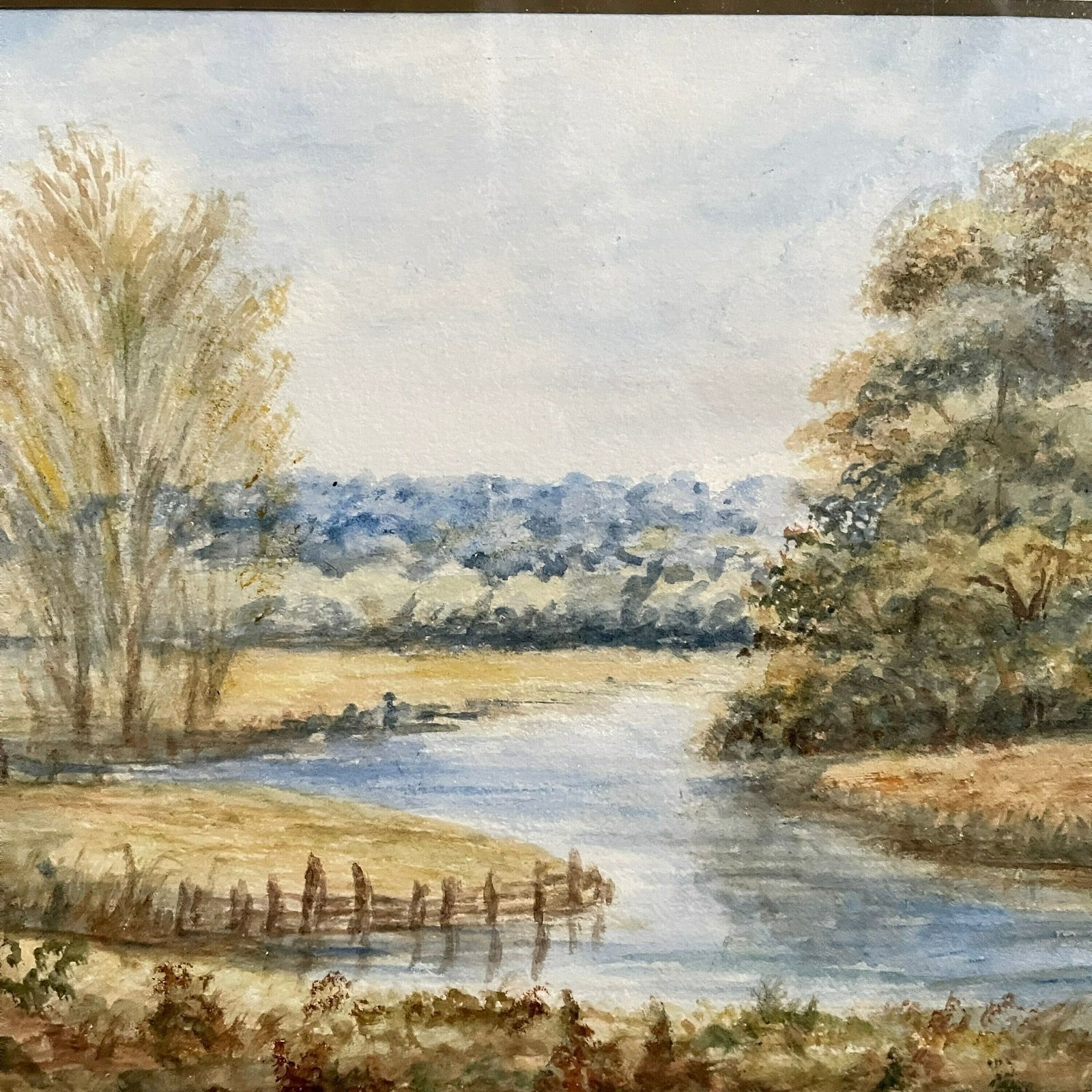 Antique River Landscape Watercolour Painting Dated 1916. Harris And Sons Picture Framers photo buy