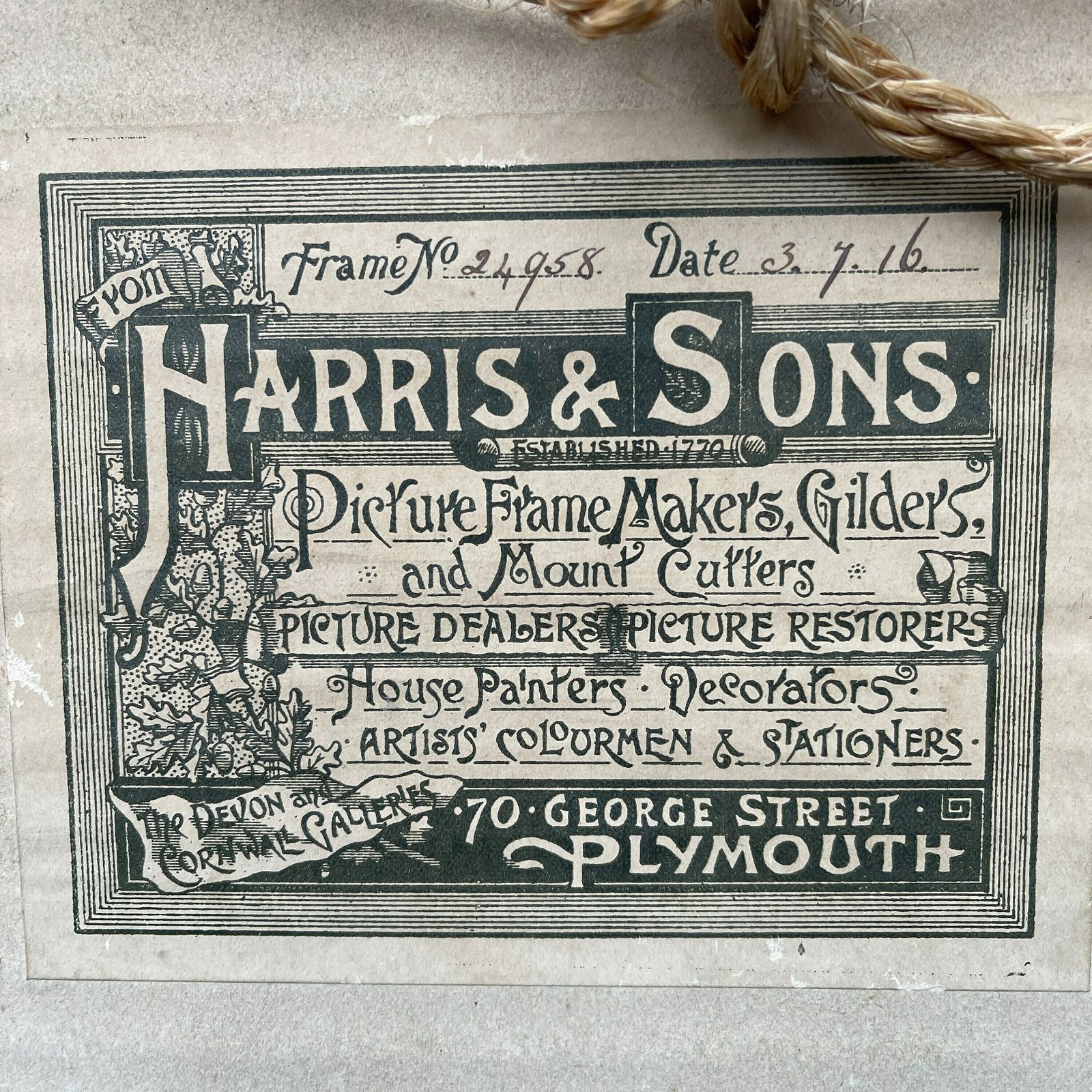 photo furniture Antique River Landscape Watercolour Painting Dated 1916. Harris And Sons Picture Framers