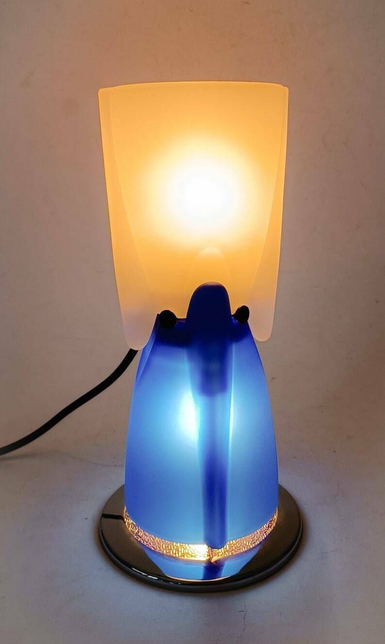 Tam Tam 1 Sirrah Double Glass White Blue Table Lamp Design P. King S. Miranda Vintage Design
