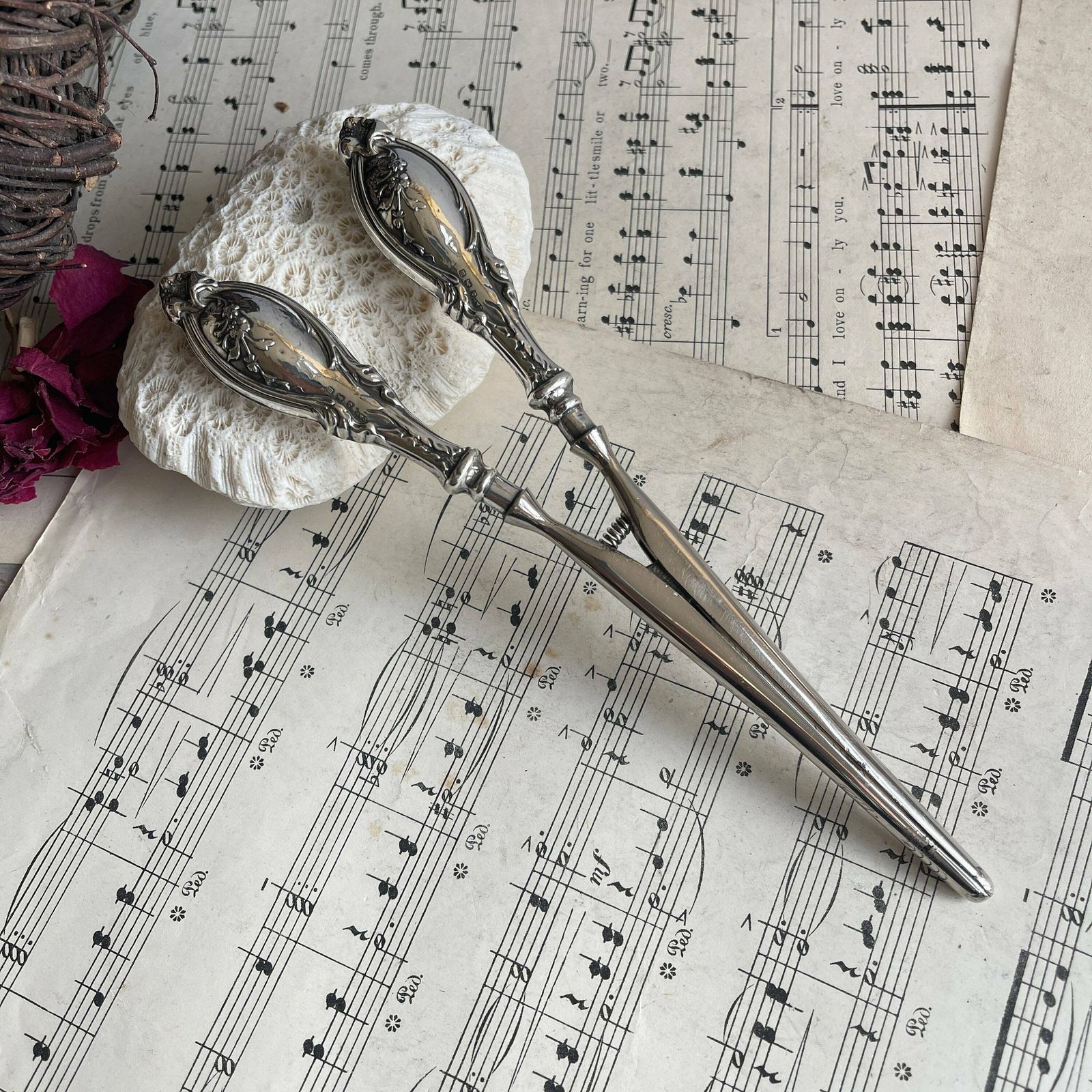 Antique English Silver Glove Stretchers   Edwardian Glove Tongs   Gift For Her   Dressing Table Accesory   Downton Abbey