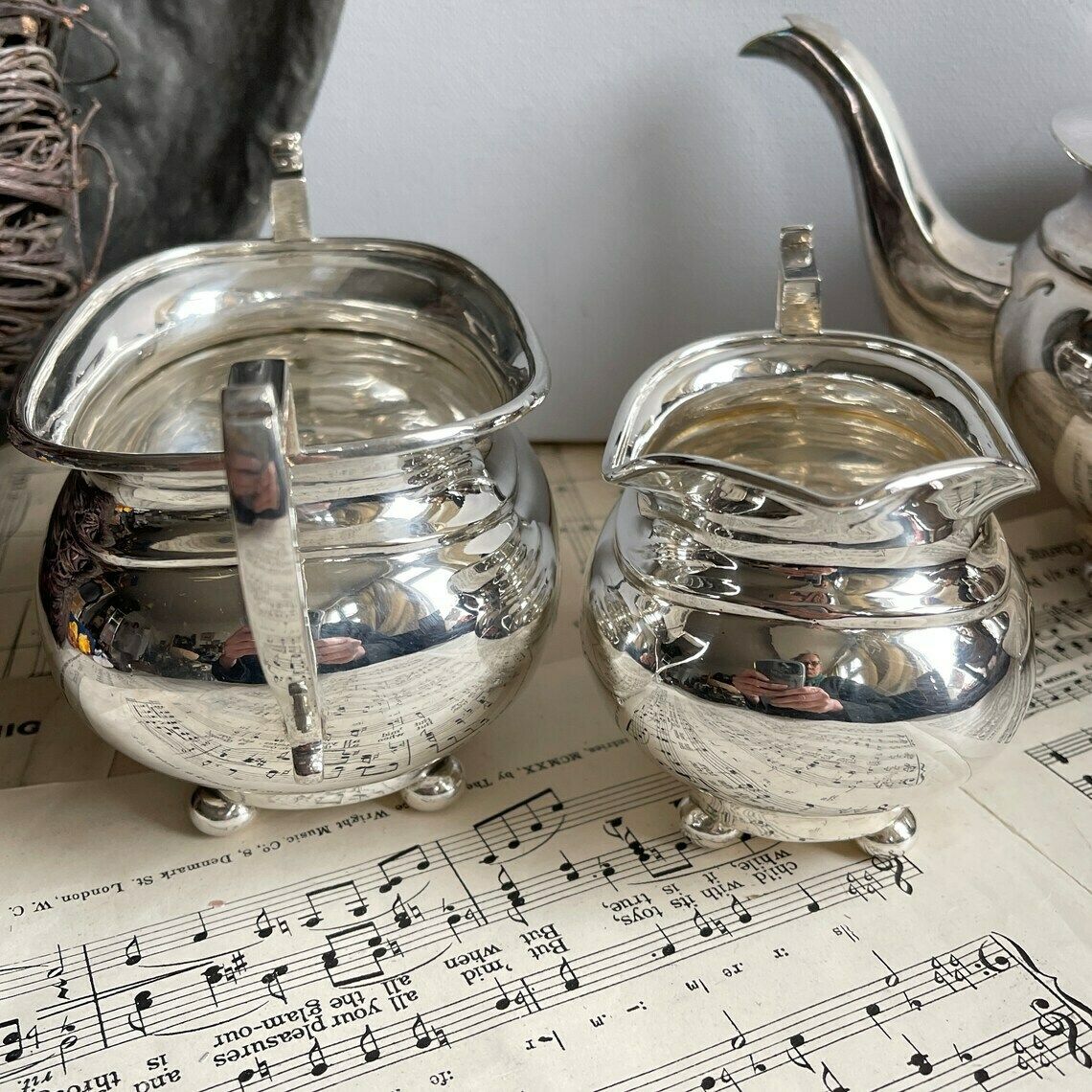 Tea Set 3 Piece Silver Plated   Martin Hall & Co Teapot   Sugar Bowl   Milk Jug   Downton Abbey   Shabby Chic photo Home Decor