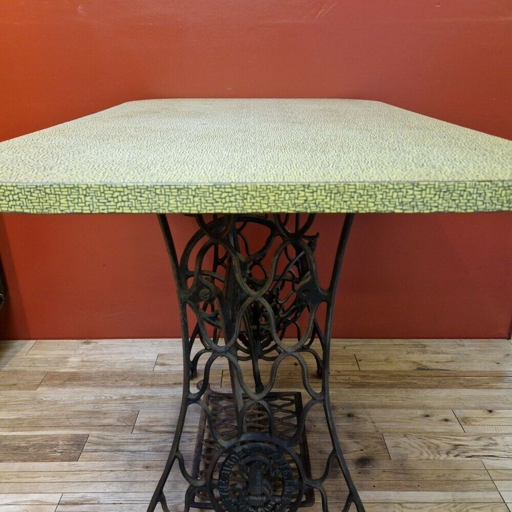 Furniture Yellow 1960's Table With Sewing Machine Base photo
