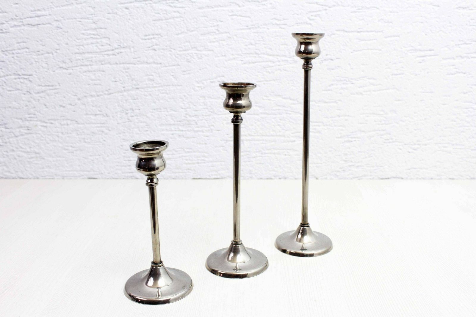 Trio Of Silver Metal Candlesticks From The 1950s photo furniture