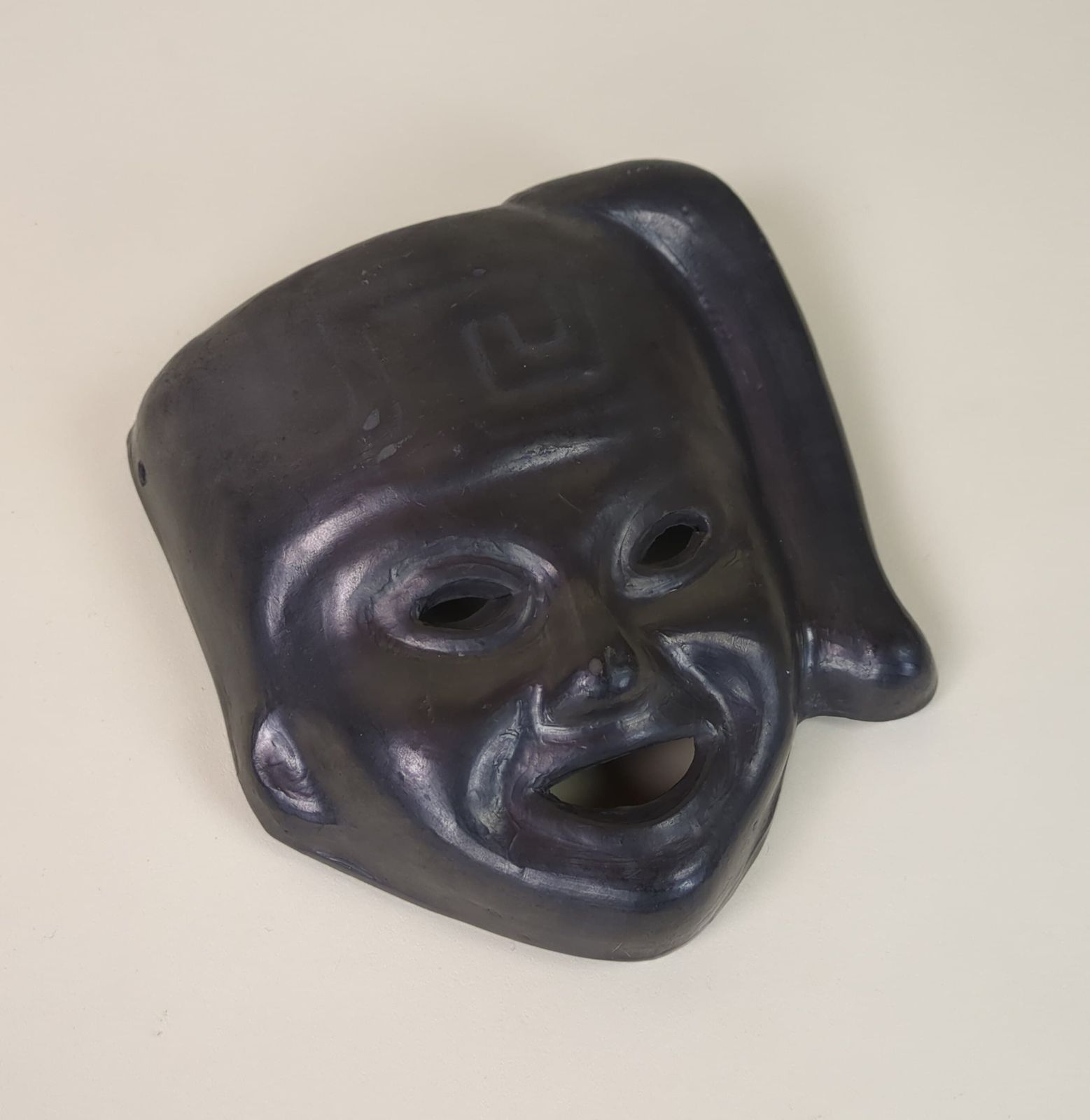 Vintage Mexican Dona Rosa Signed Black Clay Pottery Wall Hanging Mask, Oaxaca Mexico Pottery Statue Gift,