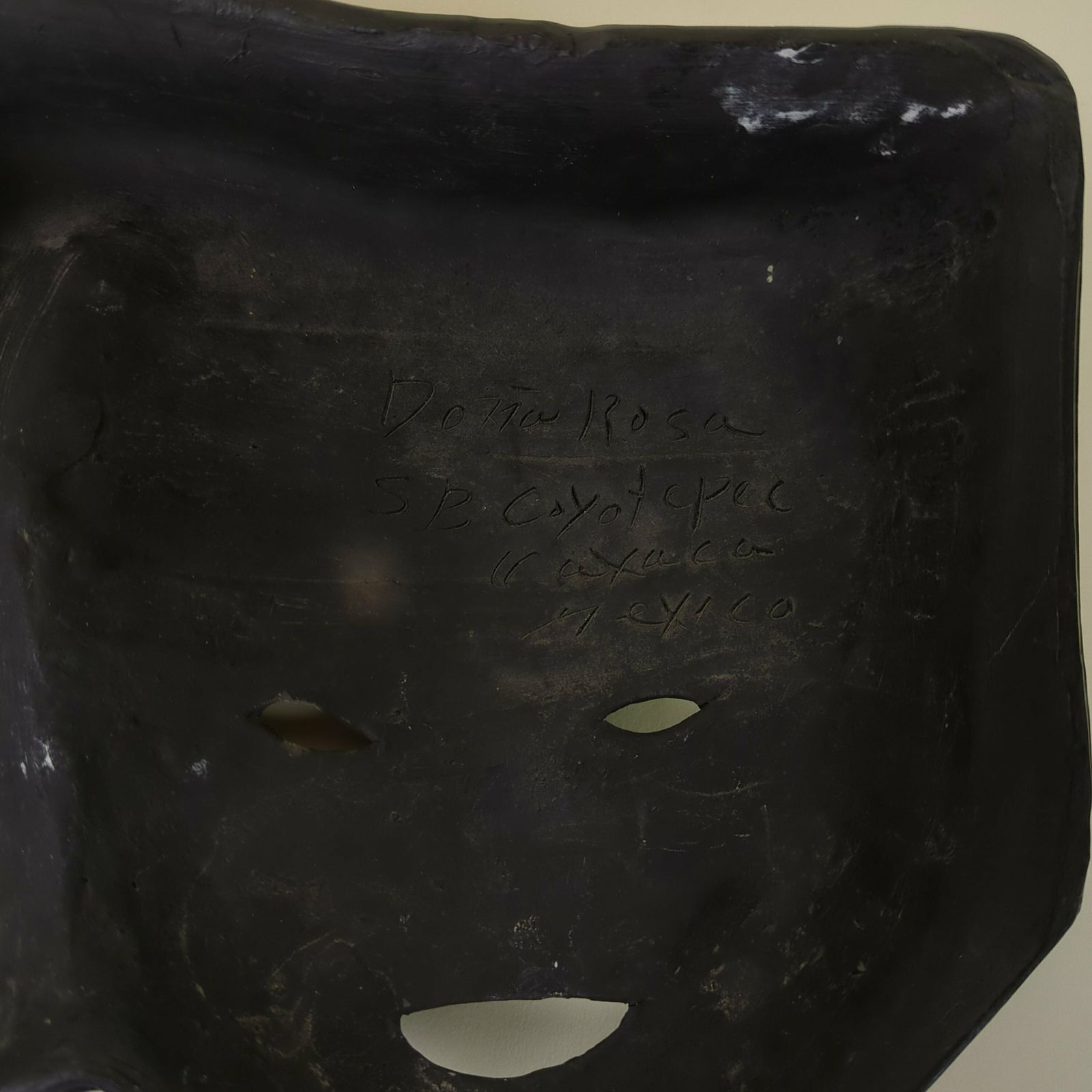 Vintage Mexican Dona Rosa Signed Black Clay Pottery Wall Hanging Mask, Oaxaca Mexico Pottery Statue Gift, photo vintage