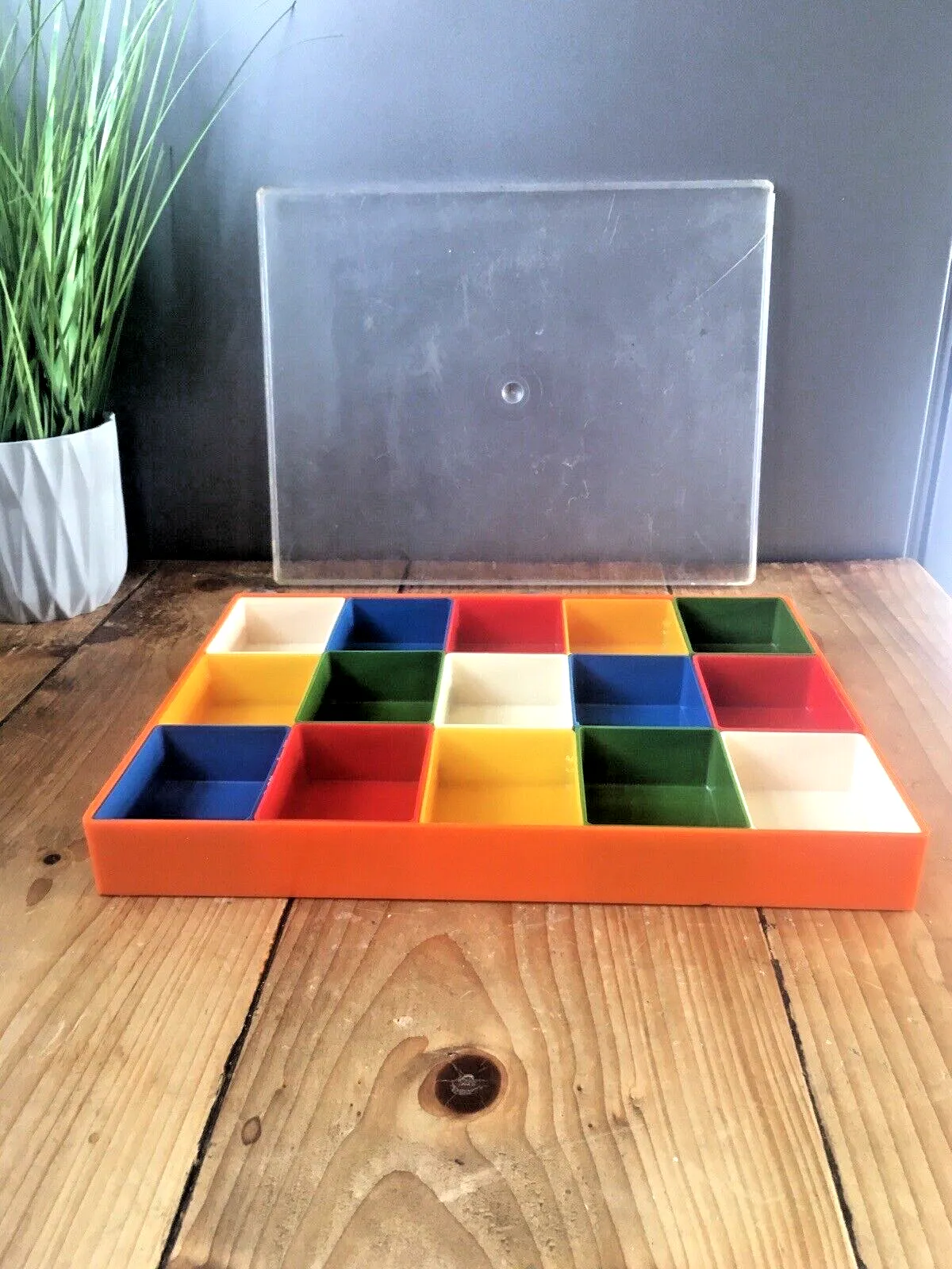 Mid Century Modern Multicoloured Organiser Storage Tray Box Screws Crafts Sewing