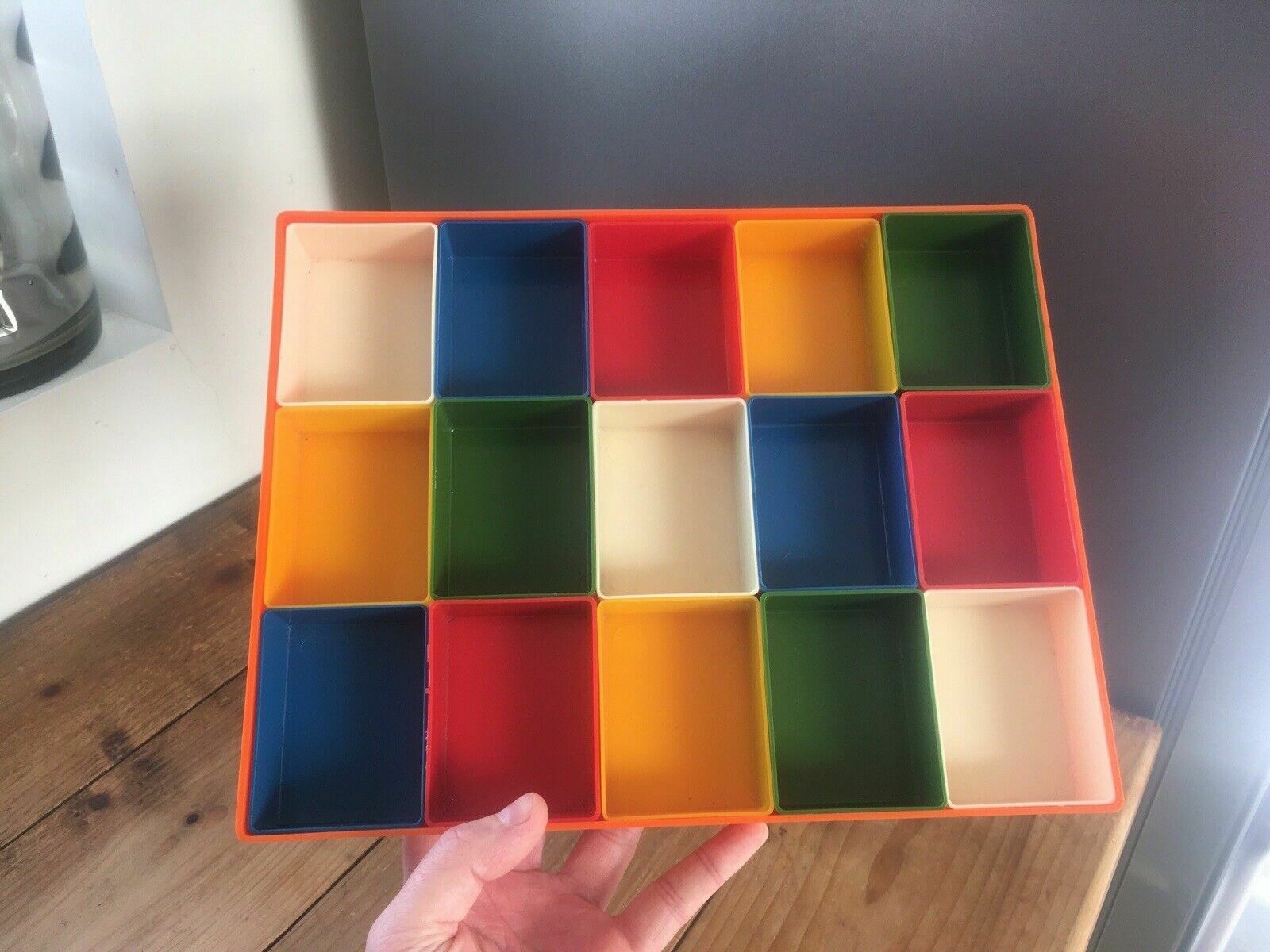 Mid Century Modern Multicoloured Organiser Storage Tray Box Screws Crafts Sewing photo for sale