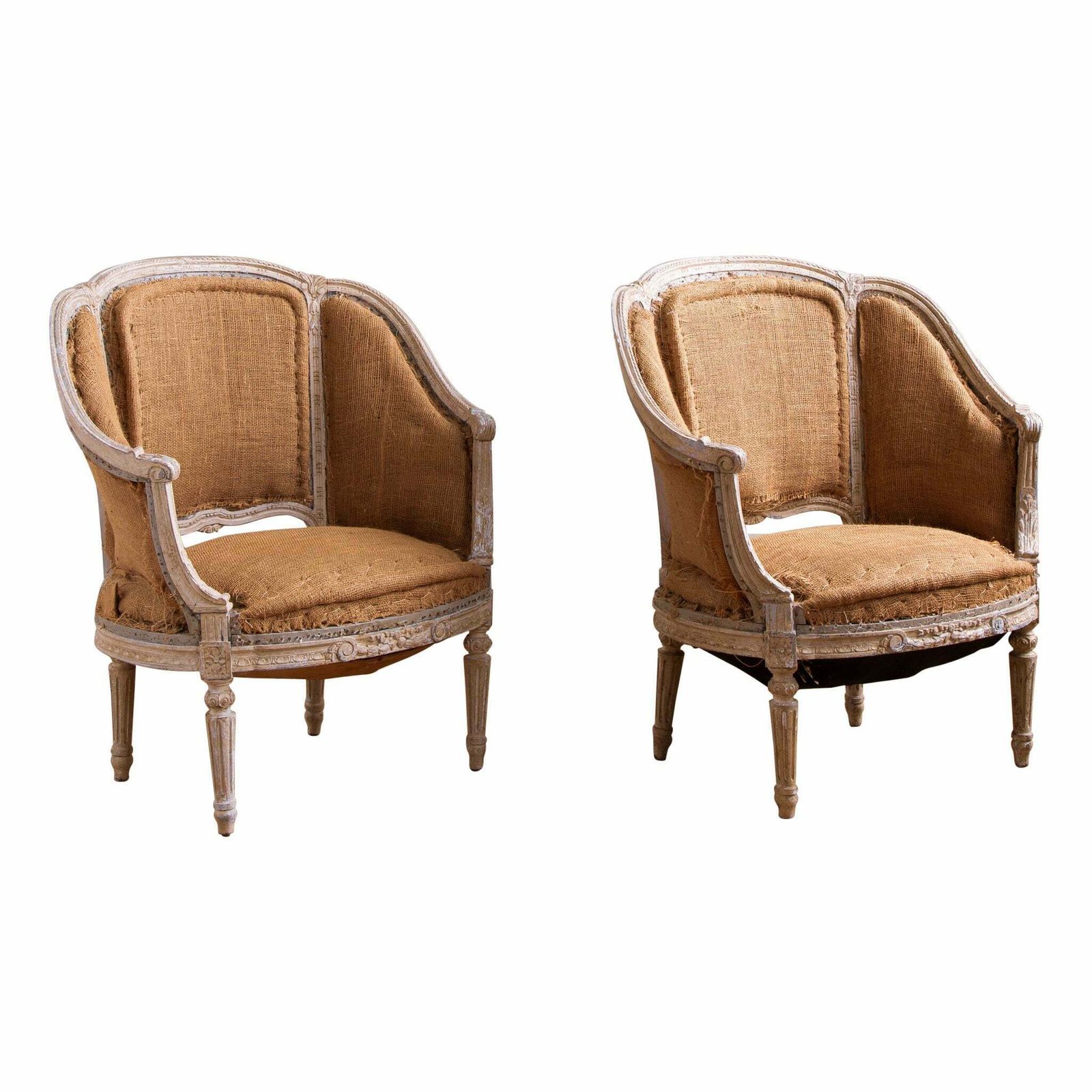 19th Century French Pair Of Corbeille Bergere Armchairs