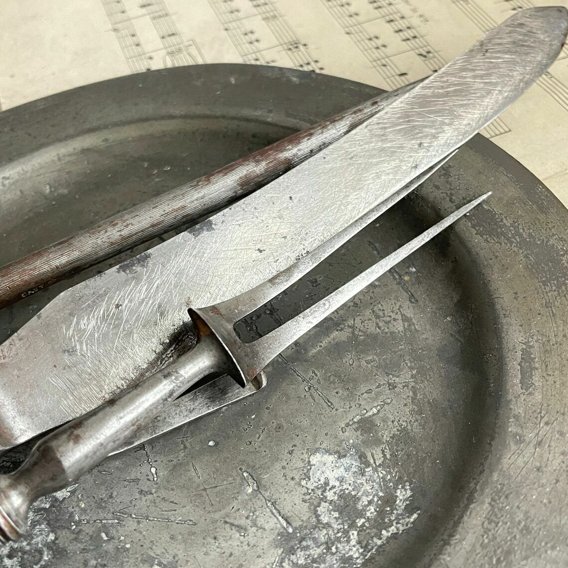 photo furniture Antique Antler Handled Carving Set. Silver Ferrules. Antique Flatware. Maleham And Yeomans. Carving Fork. Hunting Lodge. Country Lodge