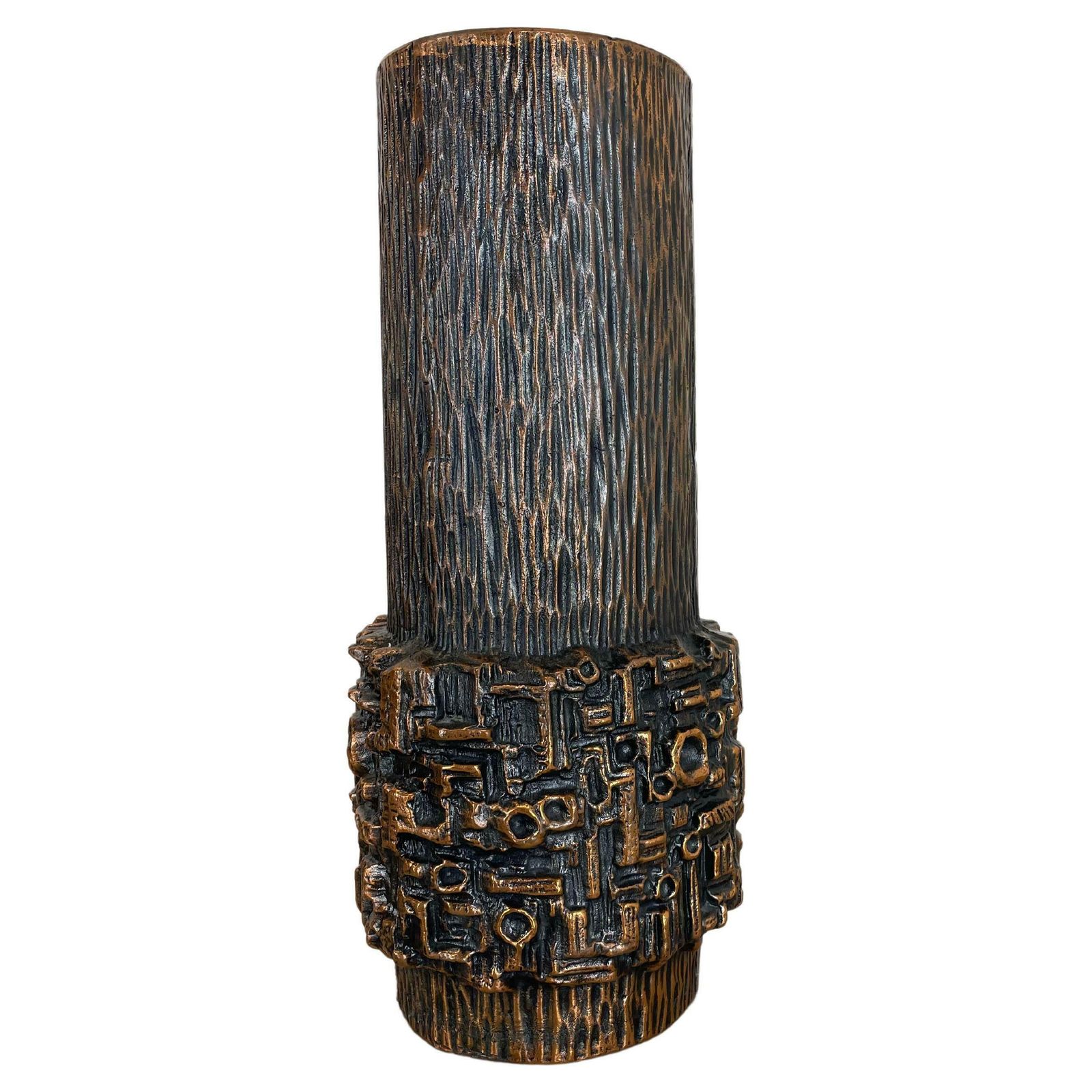 Large 40cm 6.7kg Modernist Sculptural Brutalist Metal Vase, Germany, 1970s photo vinterior