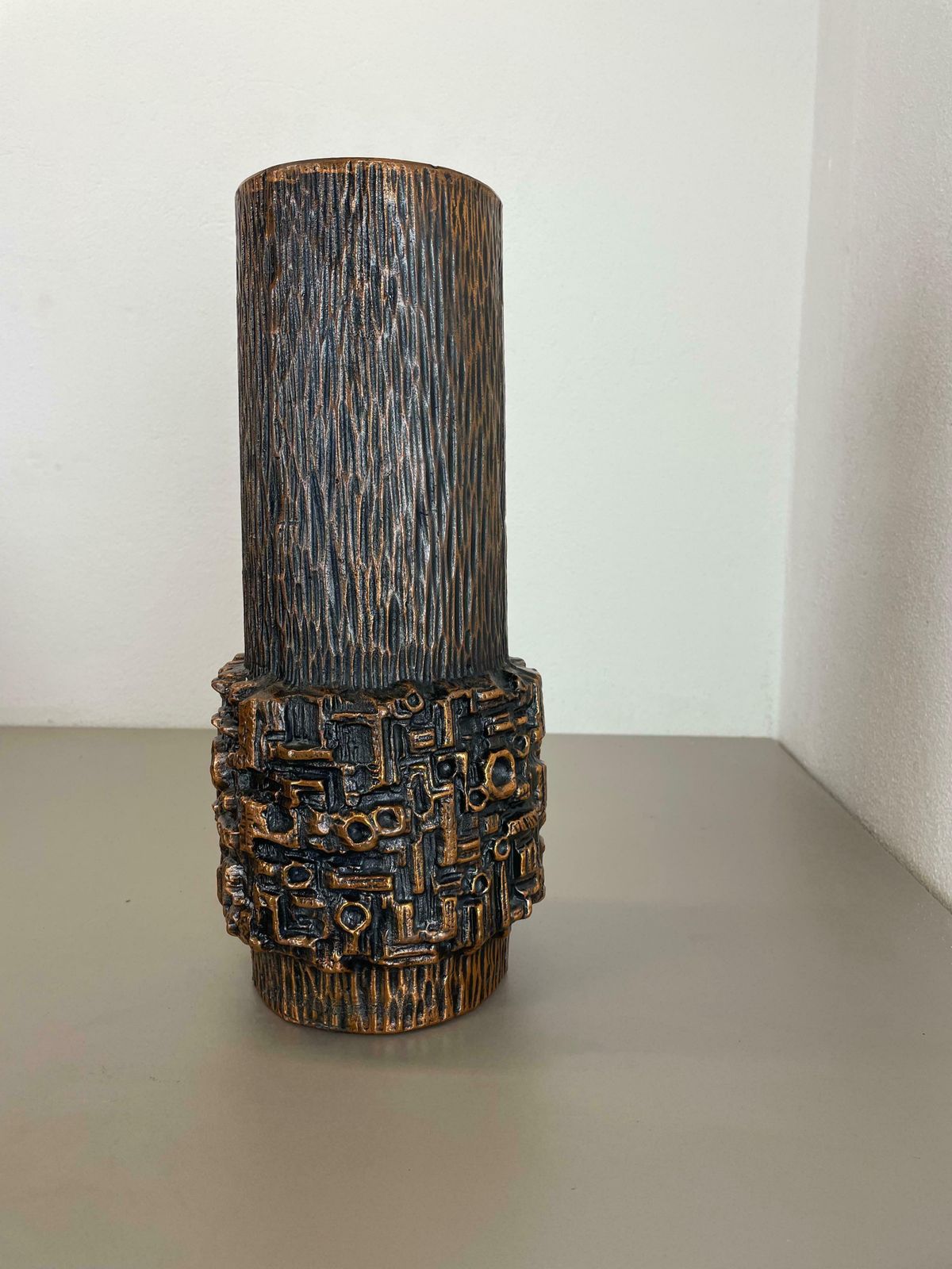 Large 40cm 6.7kg Modernist Sculptural Brutalist Metal Vase, Germany, 1970s photo buy