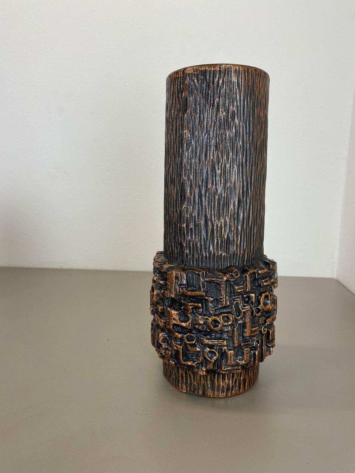 Large 40cm 6.7kg Modernist Sculptural Brutalist Metal Vase, Germany, 1970s photo vintage