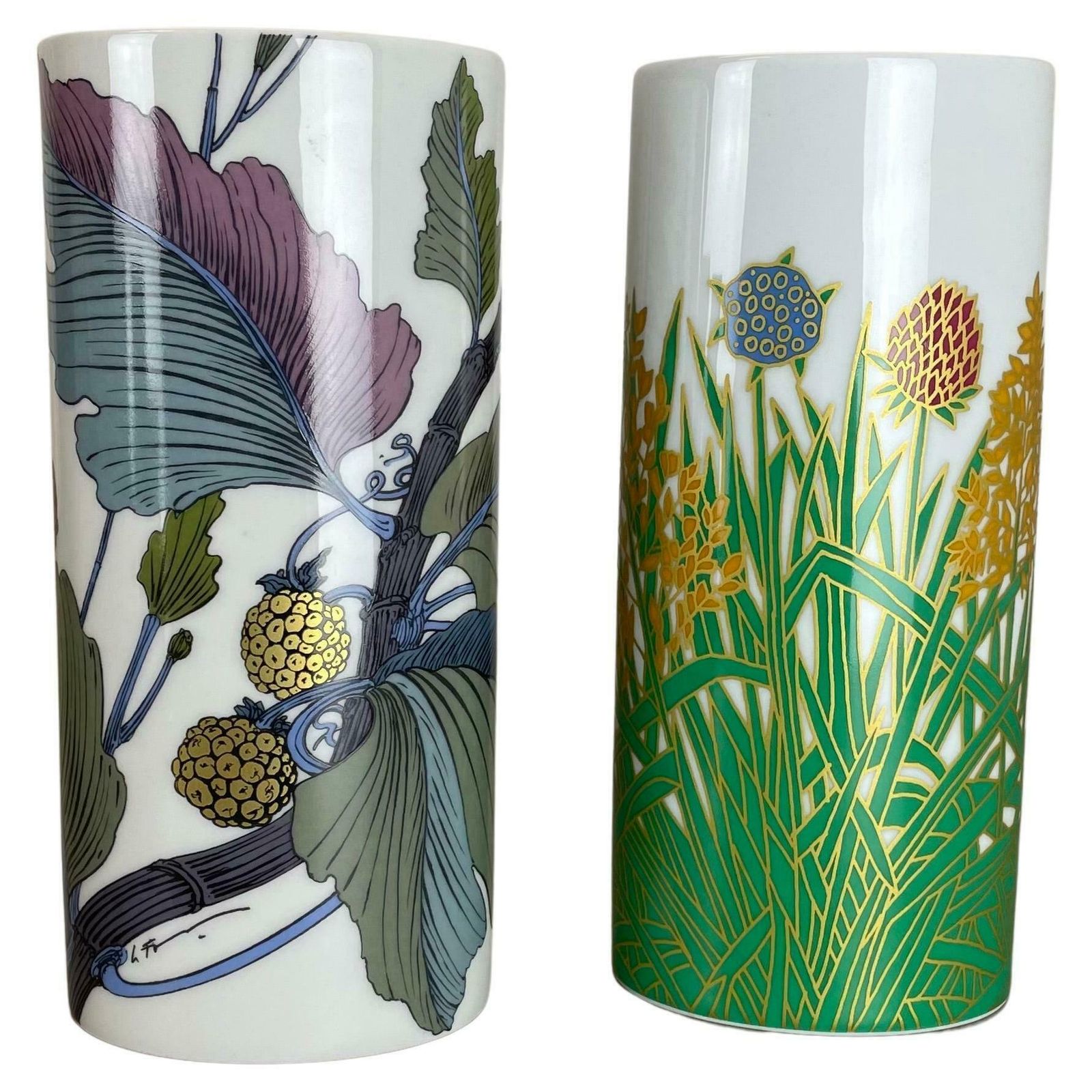 Set Of 2 Floral Vases By W. Bauer And A. Le Foll For Rosenthal, Germany, 1980s