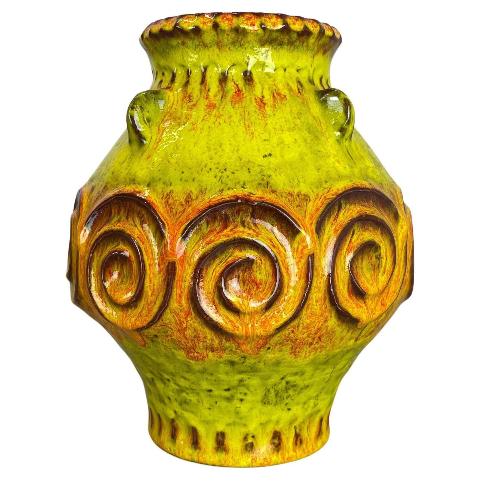 Colorful Fat Lava Pottery "Yellow And Orange" Vase Jasba Ceramics, Germany, 1970